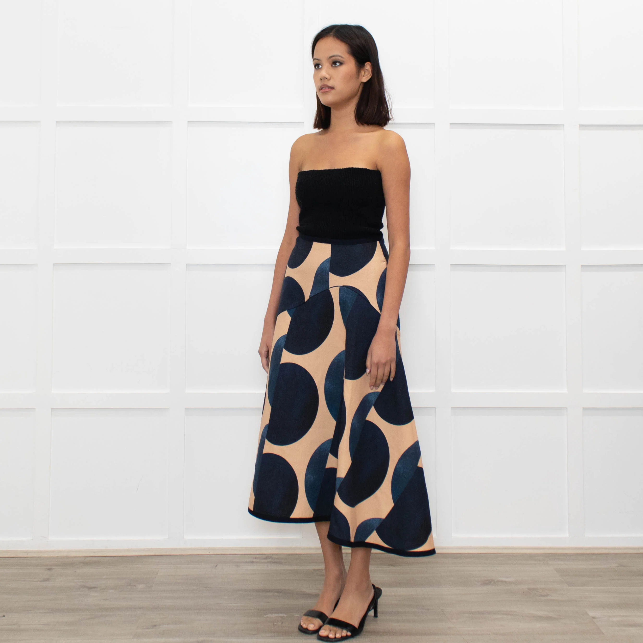 Odeeh Blue Caramel Geometric Print A-Line Skirt - Image 3