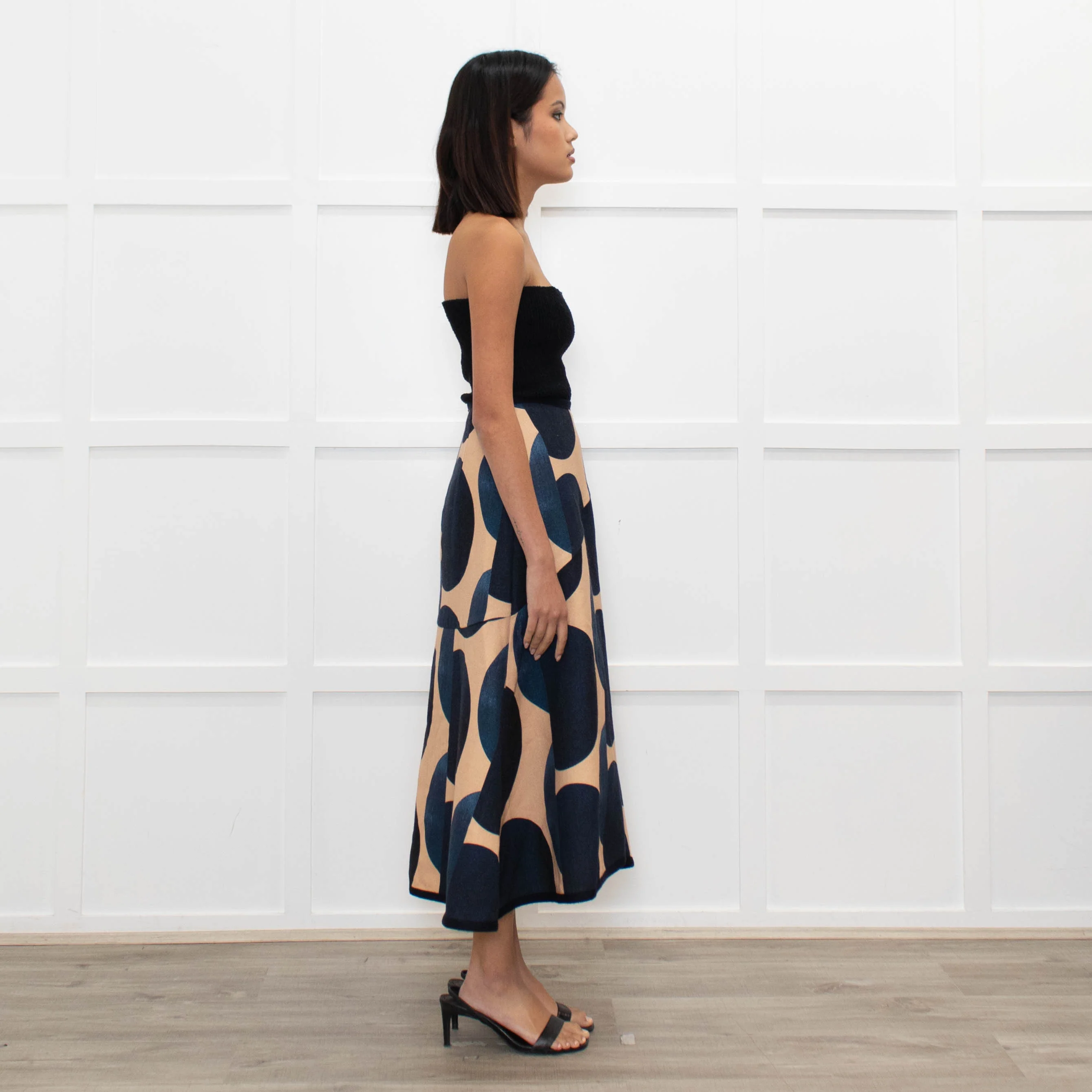 Odeeh Blue Caramel Geometric Print A-Line Skirt - Image 6