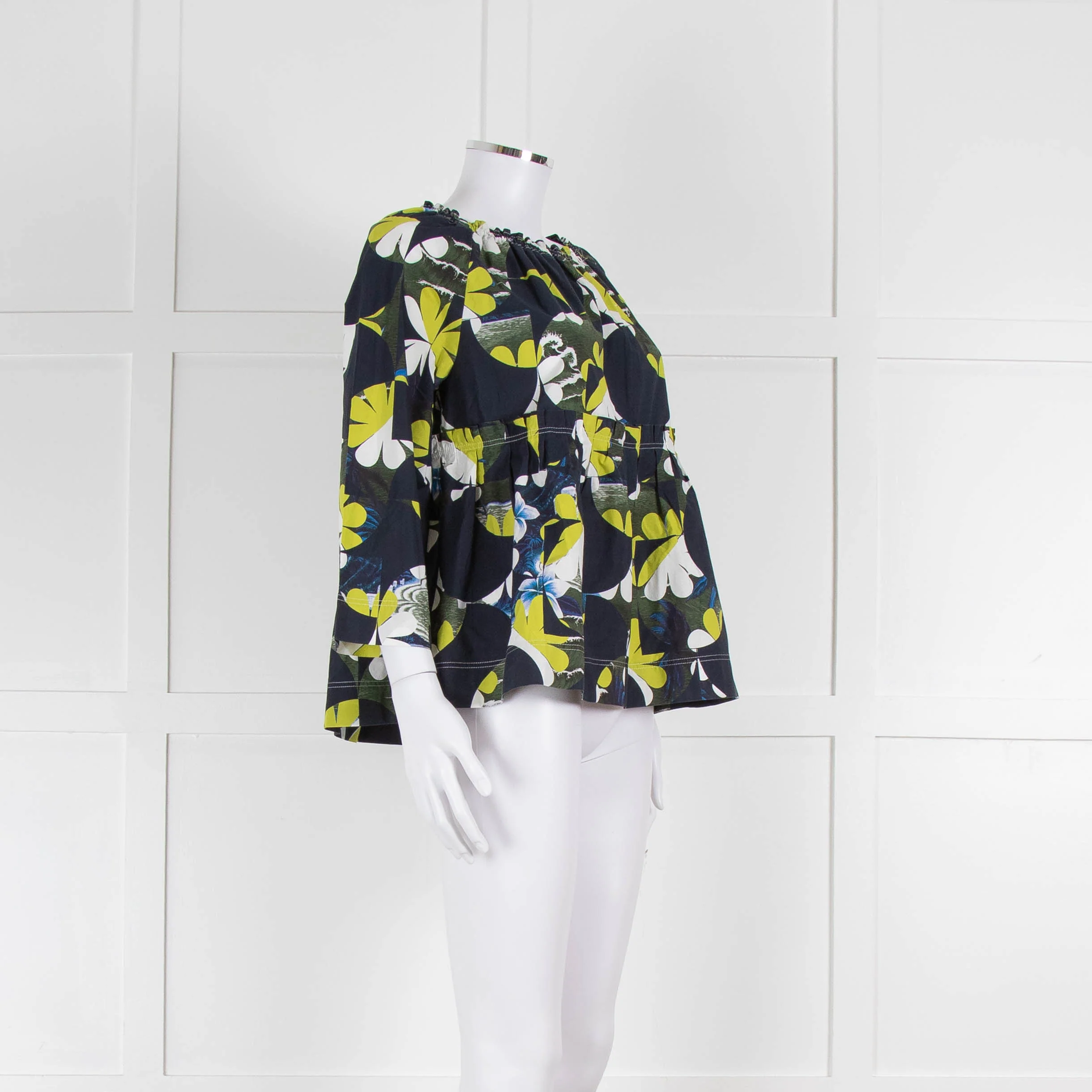 Odeeh Navy, Green and White Floral Off The Shoulder Top - Image 2