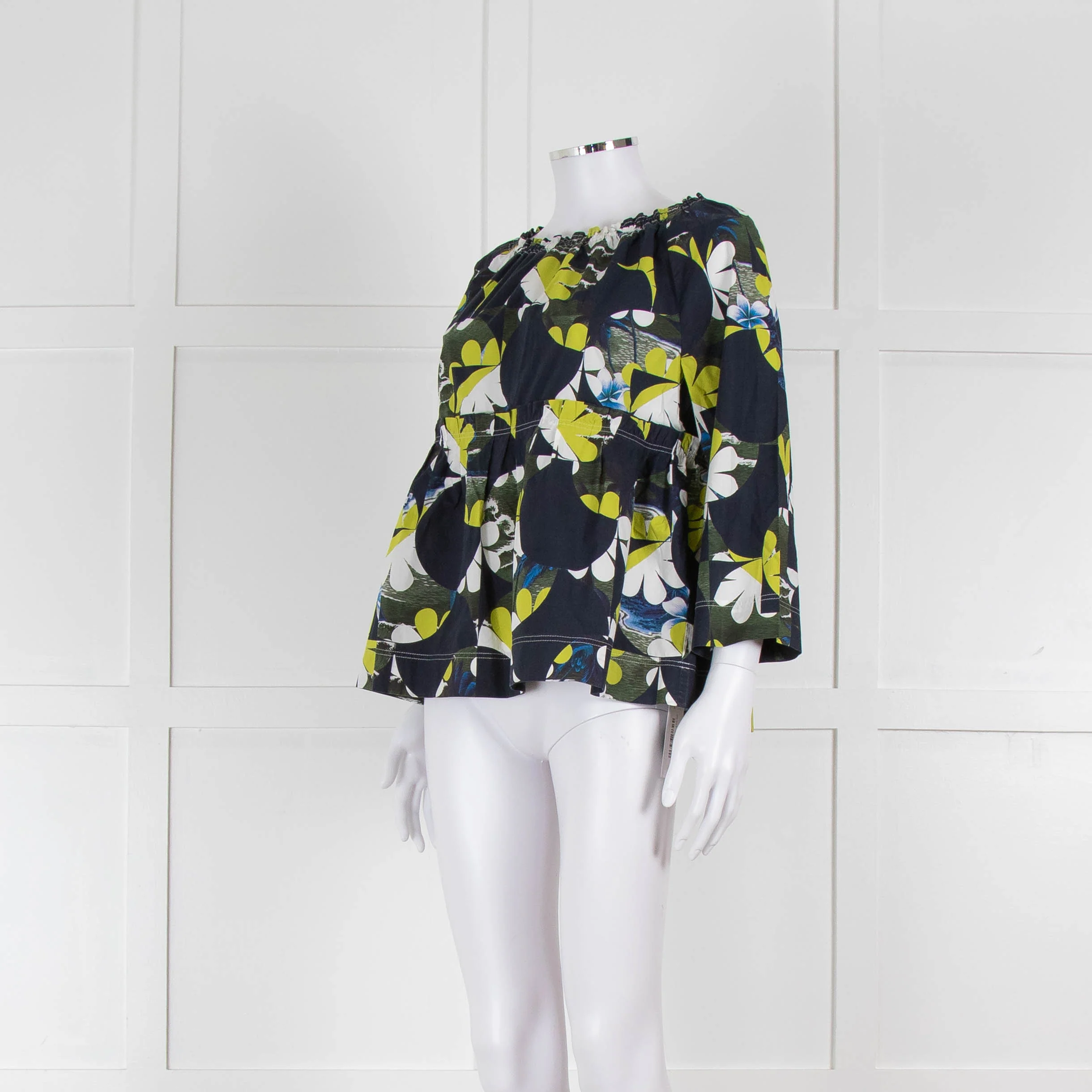 Odeeh Navy, Green and White Floral Off The Shoulder Top - Image 8
