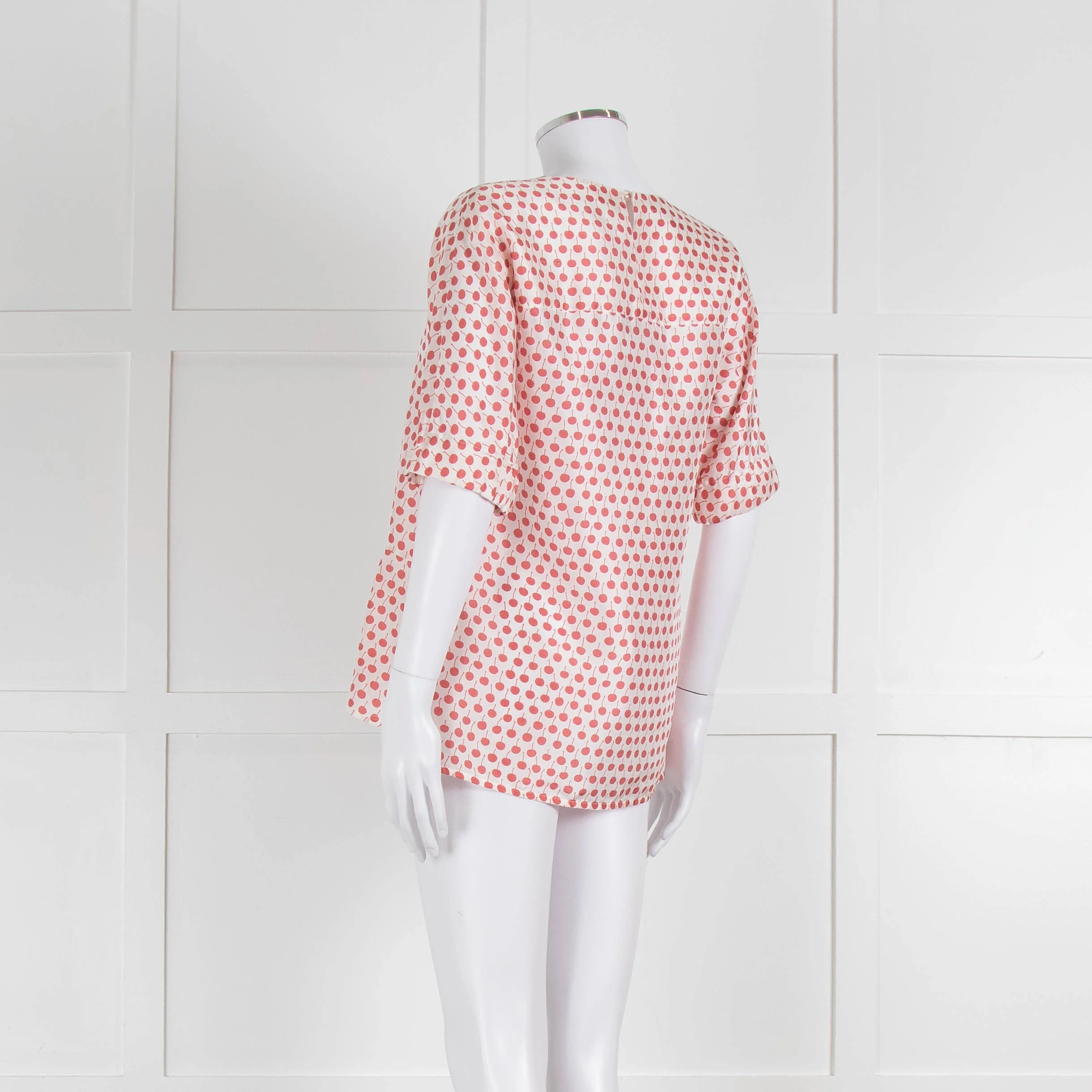 Odeeh White Silk Cherry Print 3/4 Length Sleeve Blouse - Image 6