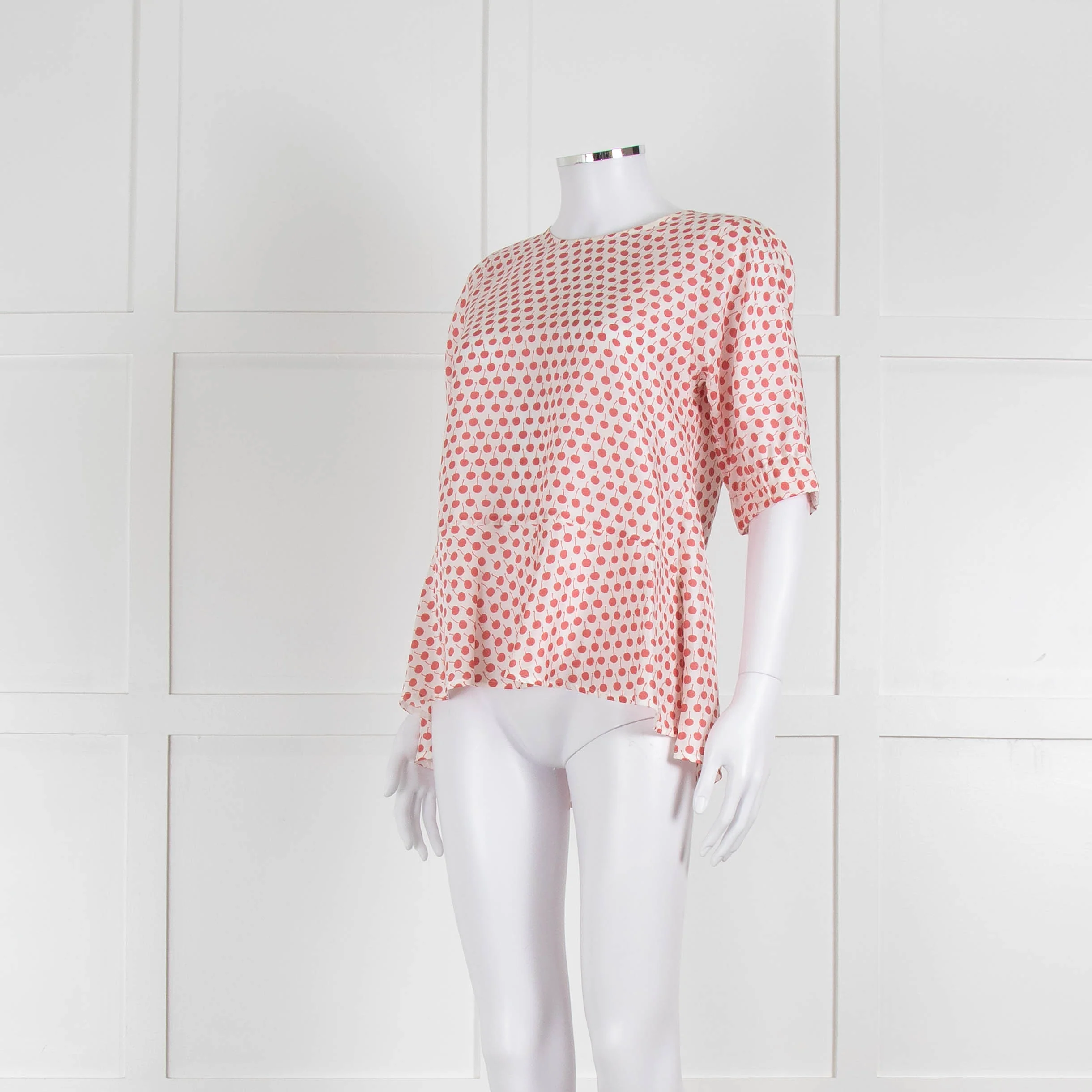 Odeeh White Silk Cherry Print 3/4 Length Sleeve Blouse - Image 8
