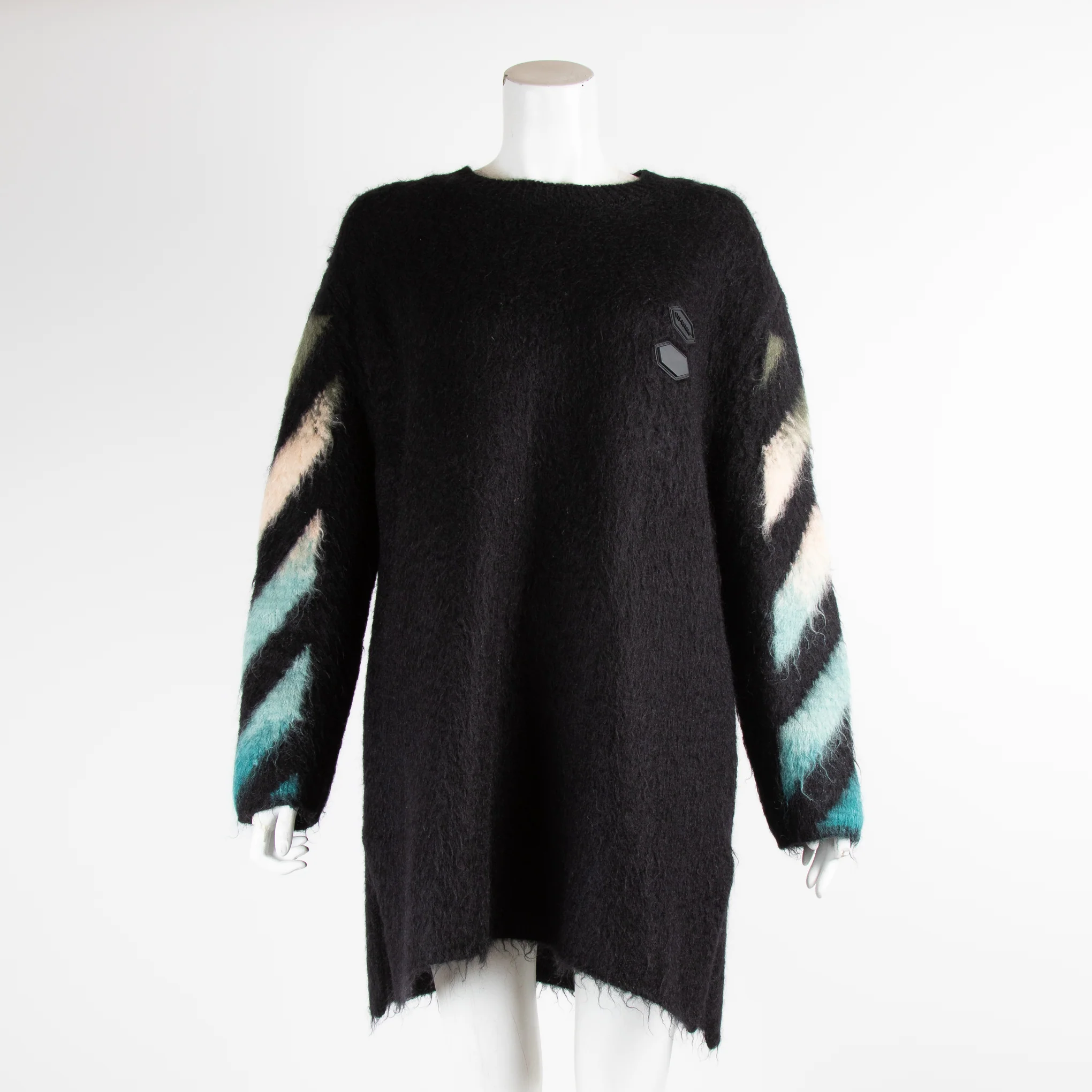 Off White Black Blue Brushed Mohair Arrows Oversized Sweater