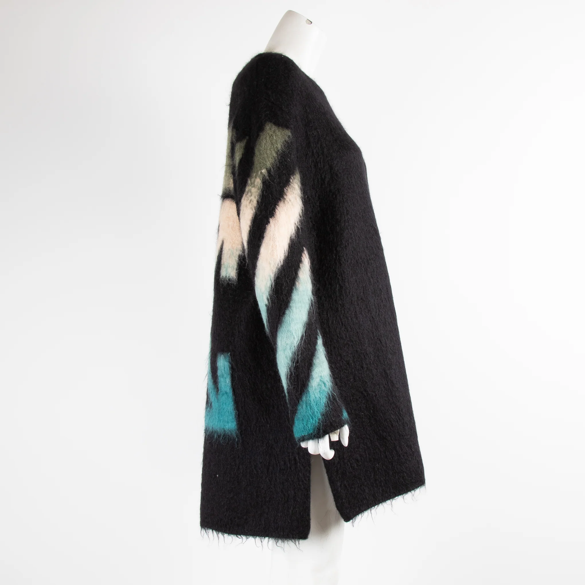 Off White Black Blue Brushed Mohair Arrows Oversized Sweater - Image 2