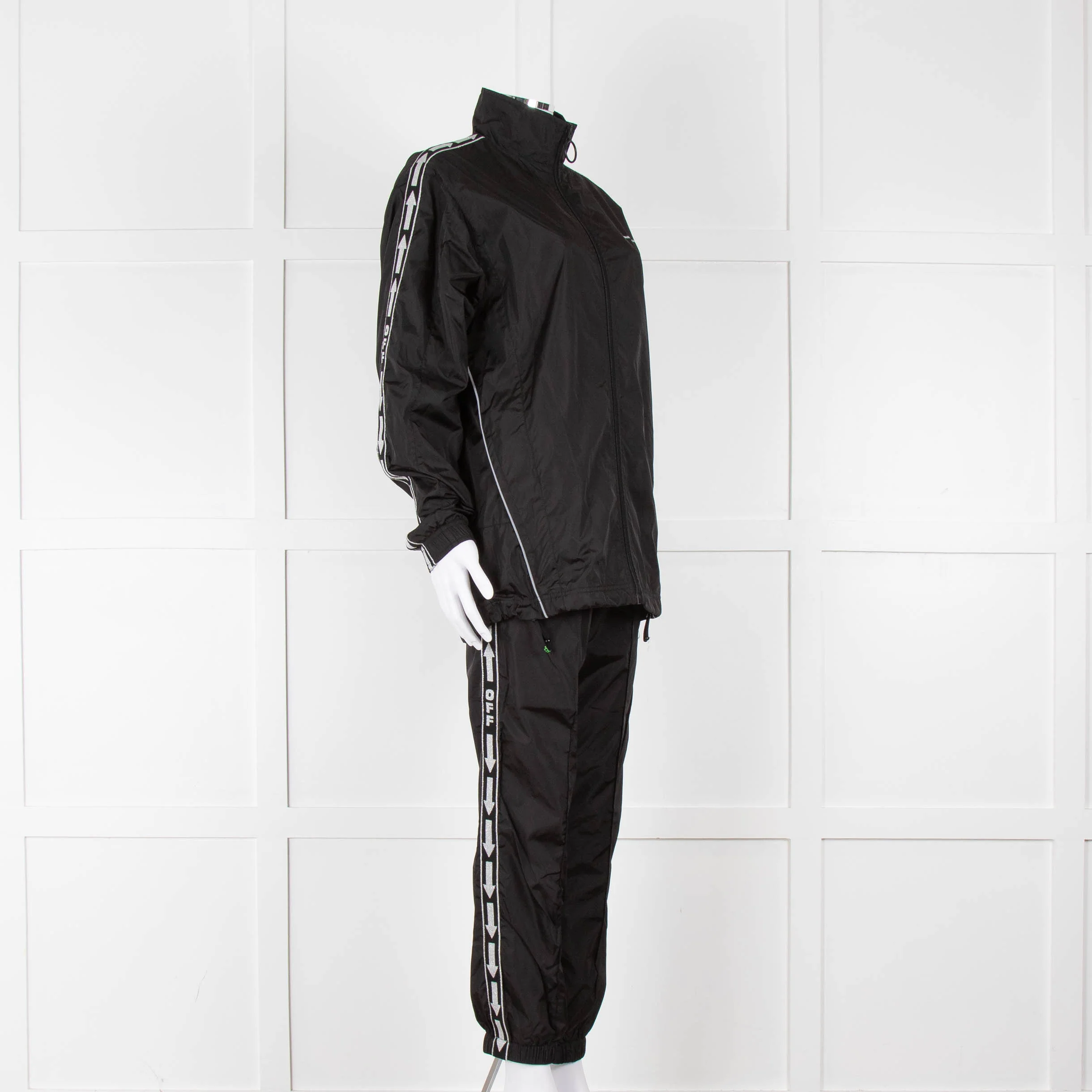 Off-White Black Nylon Joggers With Silver Lurex Arrows - Image 10