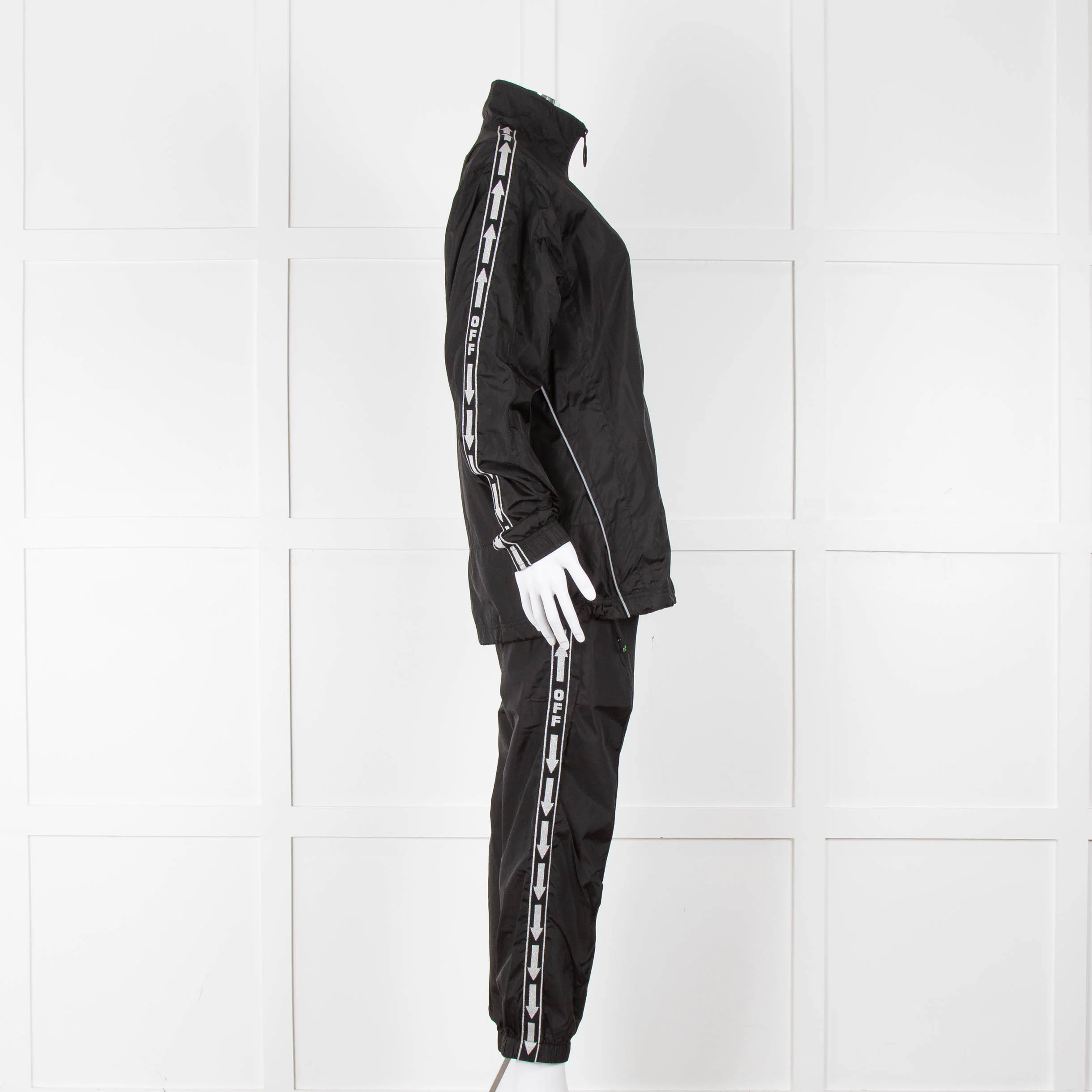 Off-White Black Nylon Joggers With Silver Lurex Arrows - Image 11