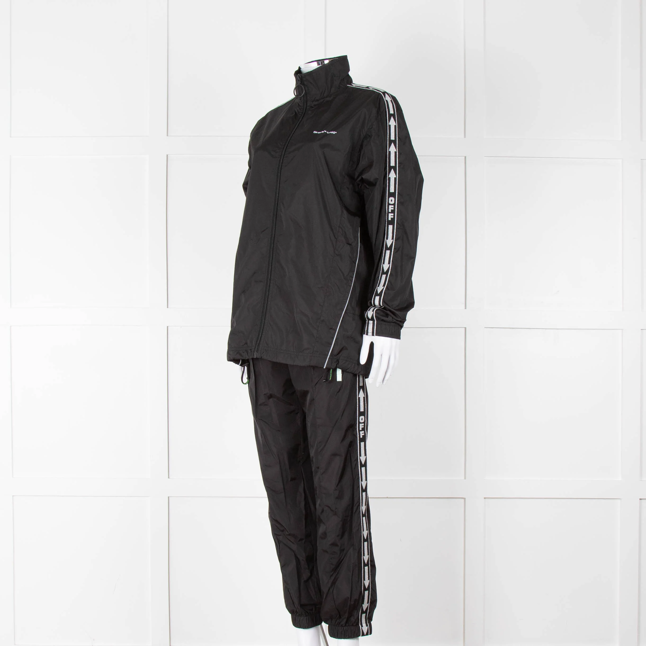 Off-White Black Nylon Joggers With Silver Lurex Arrows - Image 16
