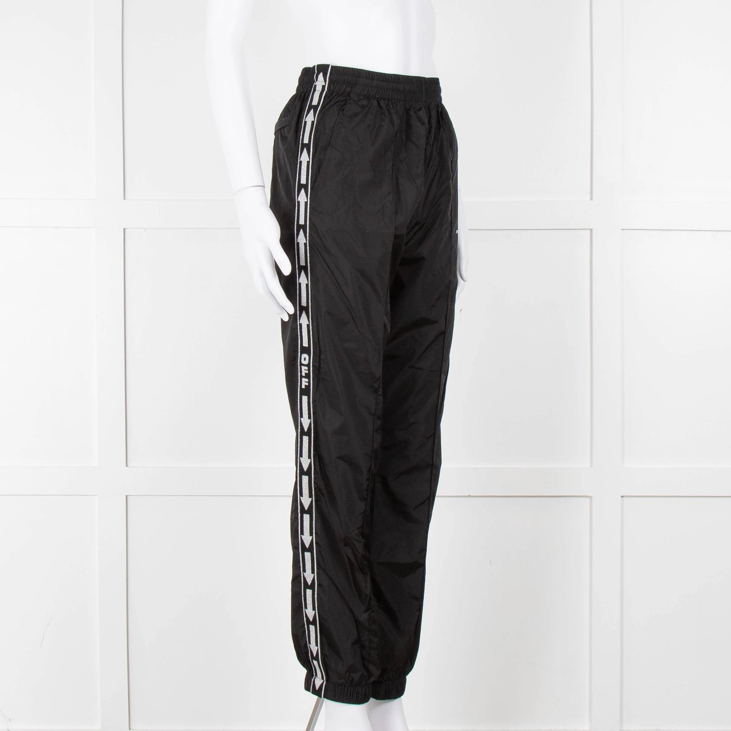 Off-White Black Nylon Joggers With Silver Lurex Arrows - Image 3