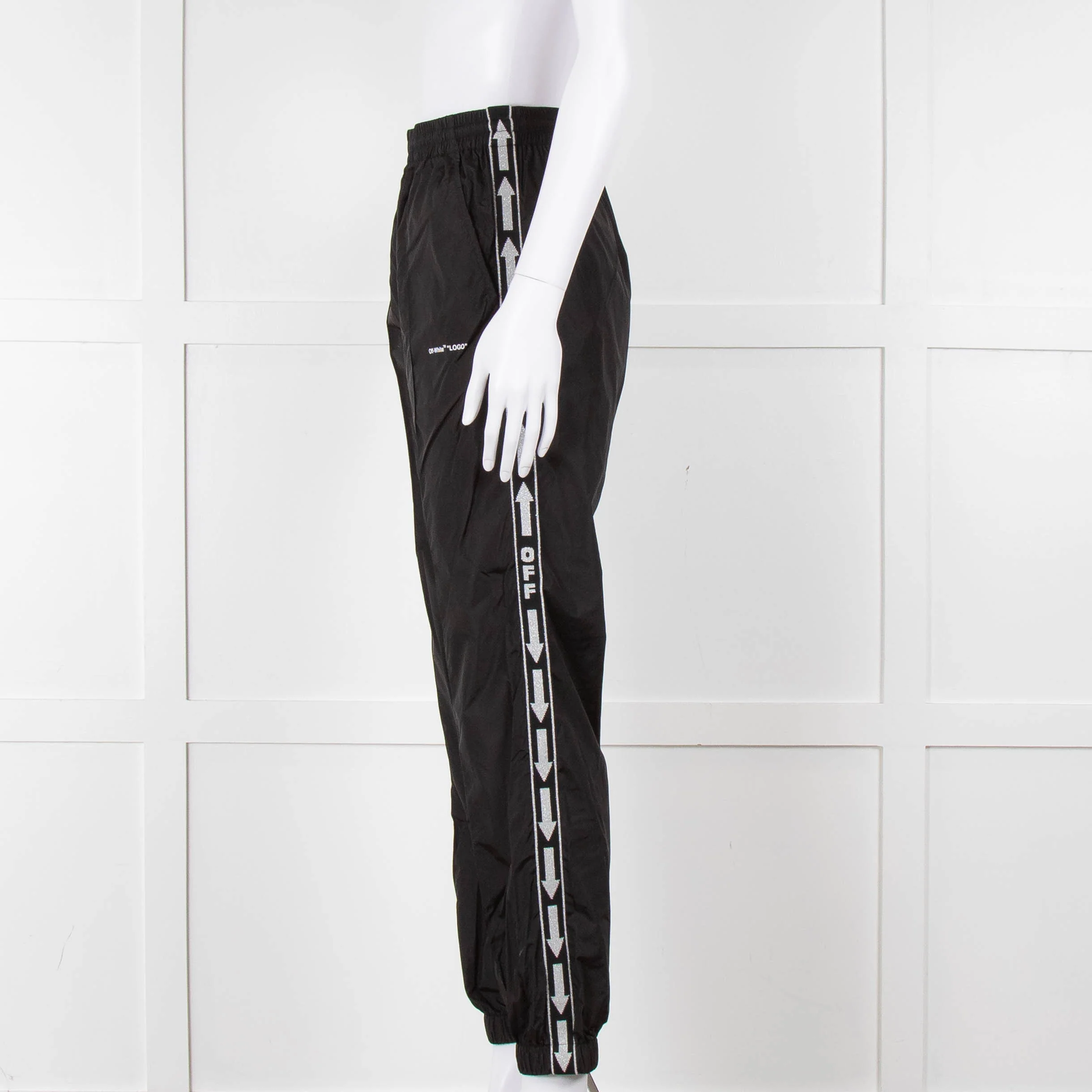 Off-White Black Nylon Joggers With Silver Lurex Arrows - Image 8