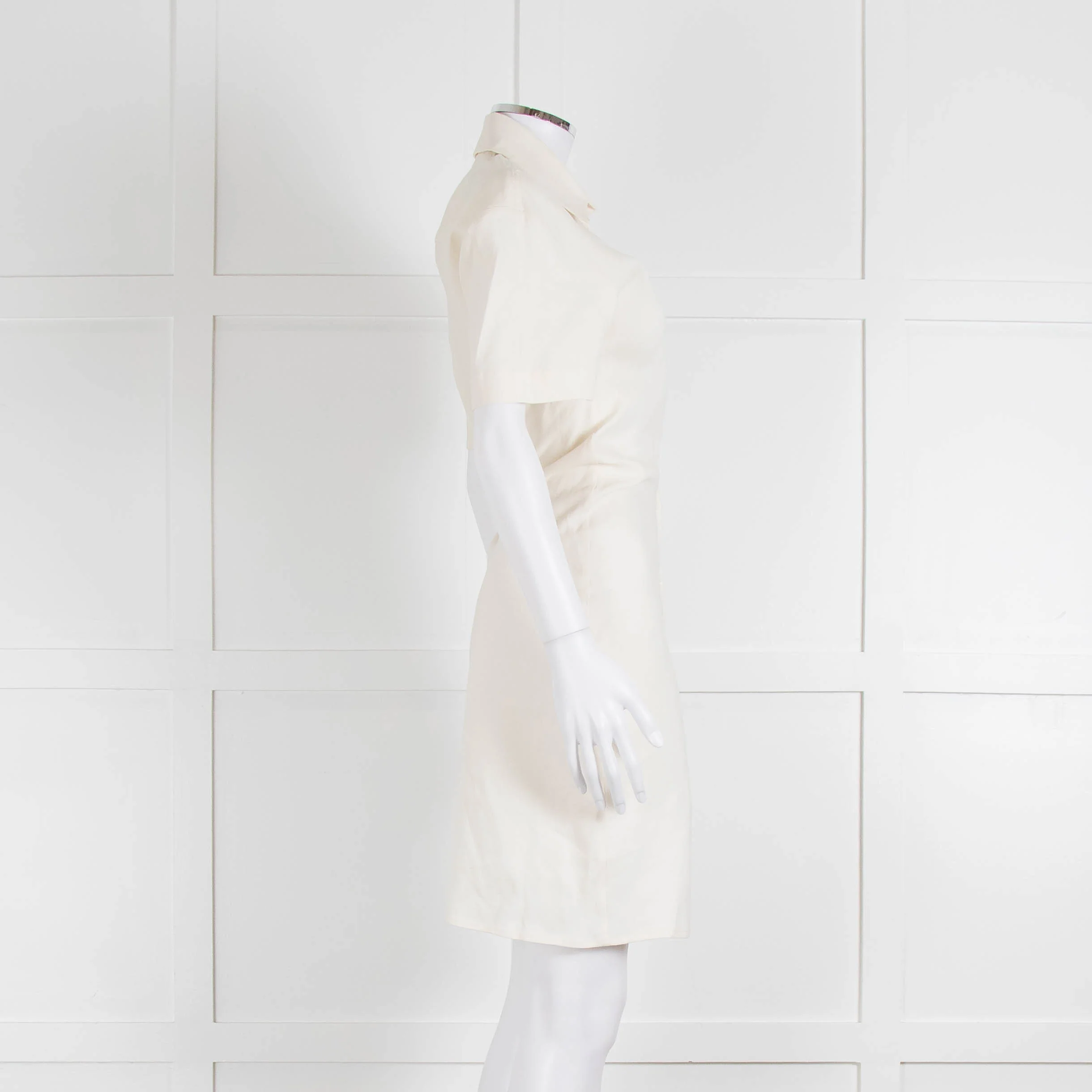 Off-White Cream Linen Blend Buttoned Up Short Sleeve Dress - Image 3