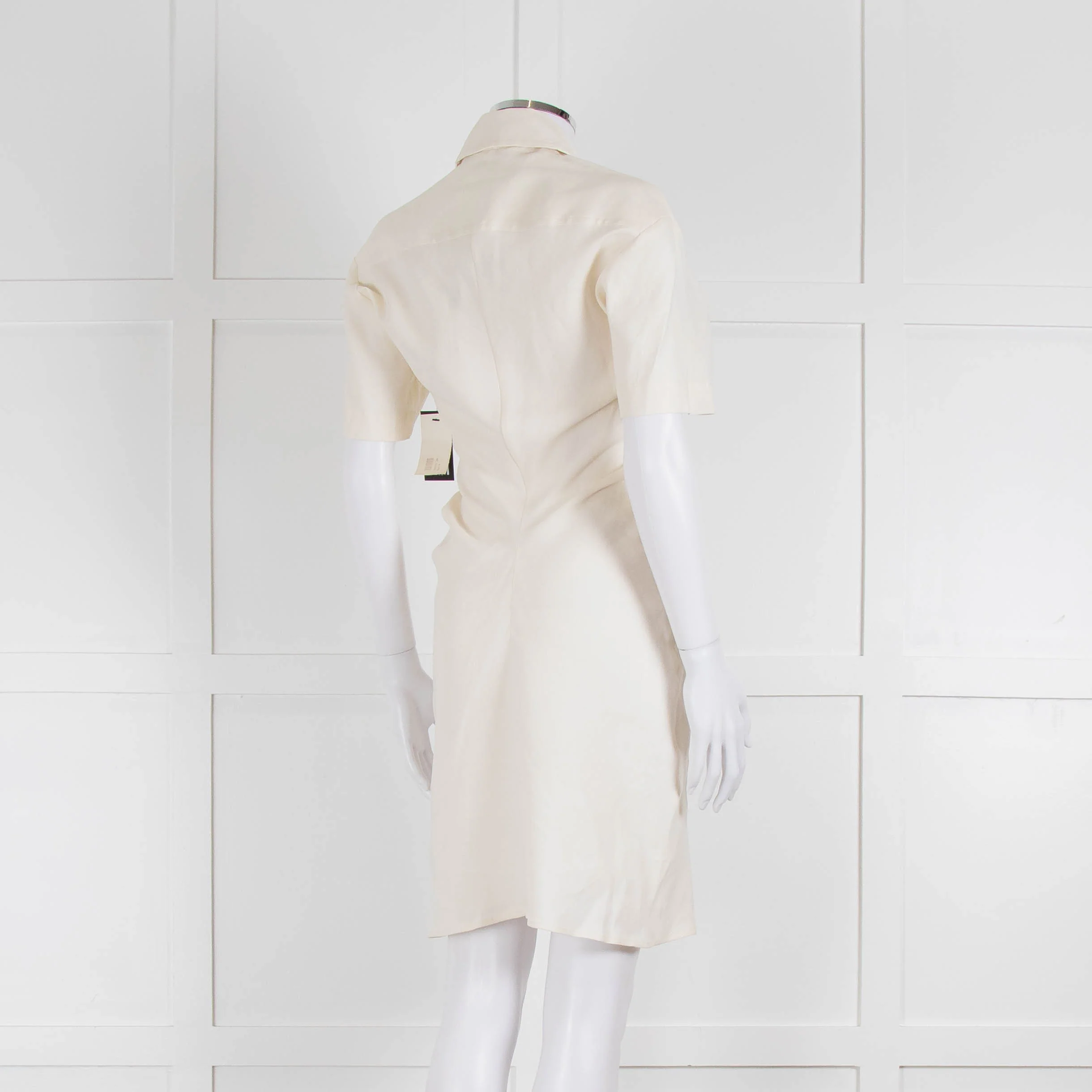 Off-White Cream Linen Blend Buttoned Up Short Sleeve Dress - Image 4
