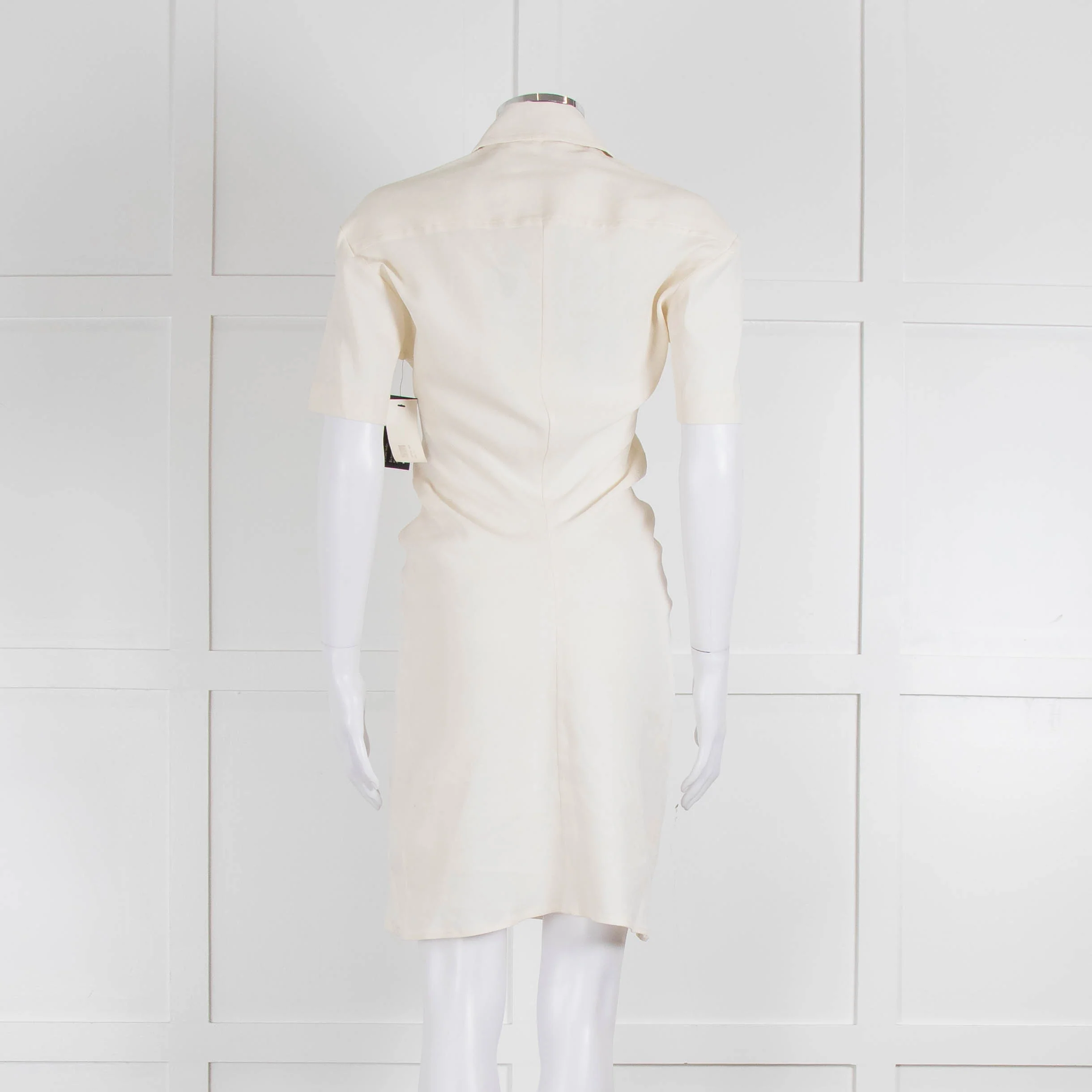 Off-White Cream Linen Blend Buttoned Up Short Sleeve Dress - Image 5