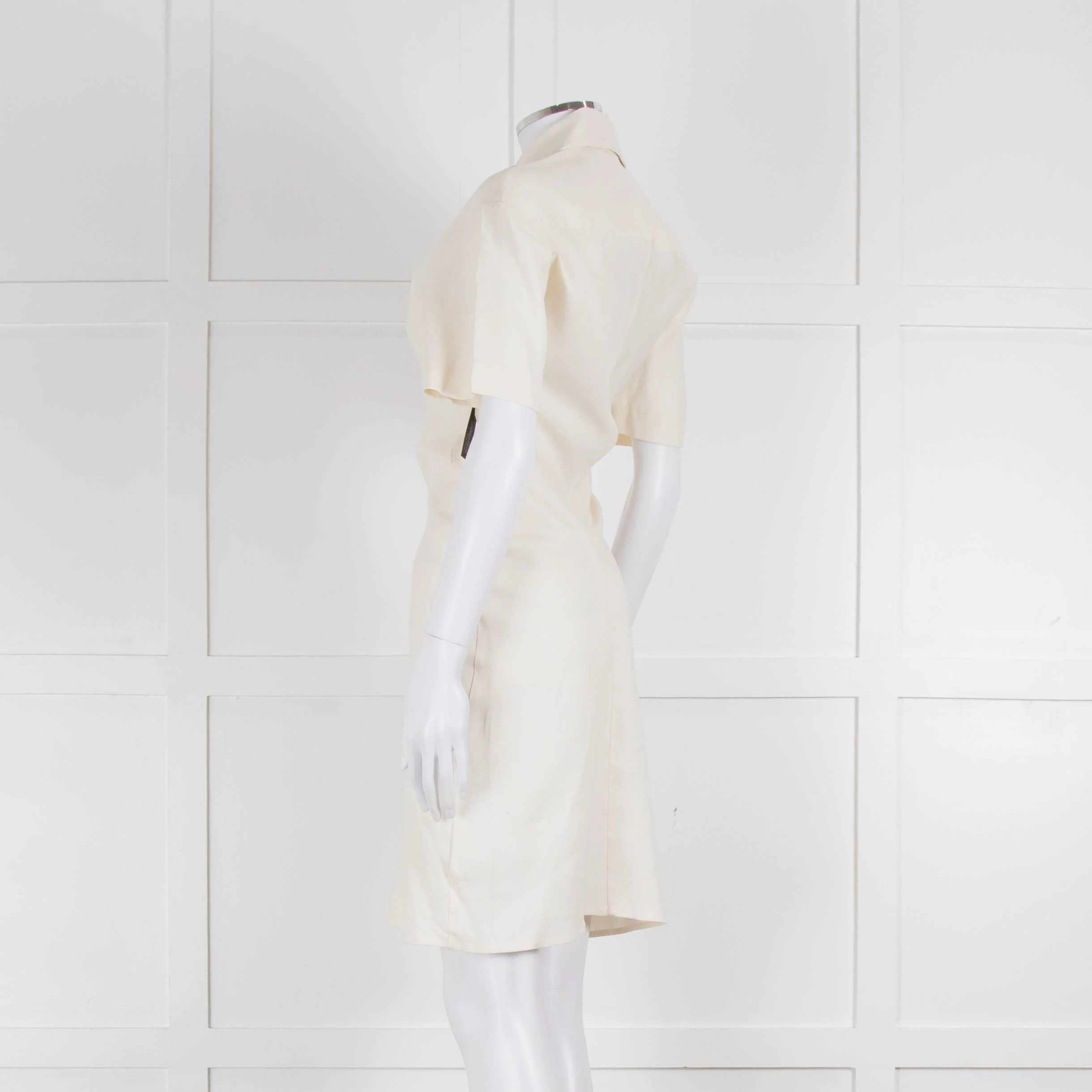 Off-White Cream Linen Blend Buttoned Up Short Sleeve Dress - Image 6