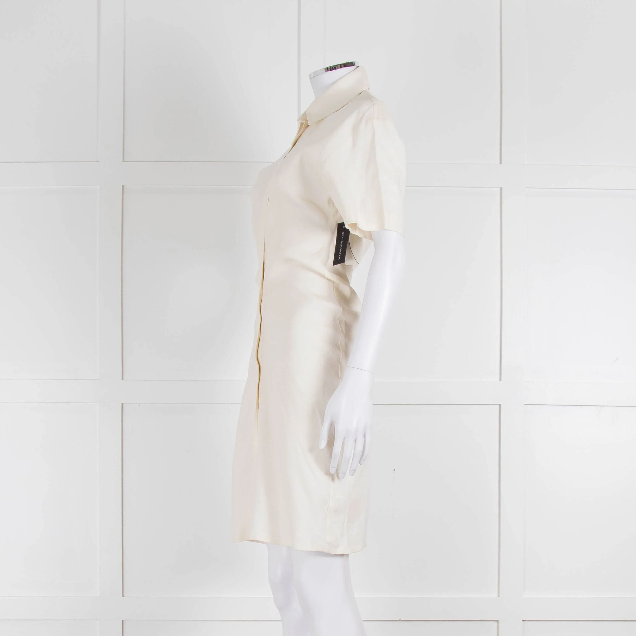 Off-White Cream Linen Blend Buttoned Up Short Sleeve Dress - Image 7