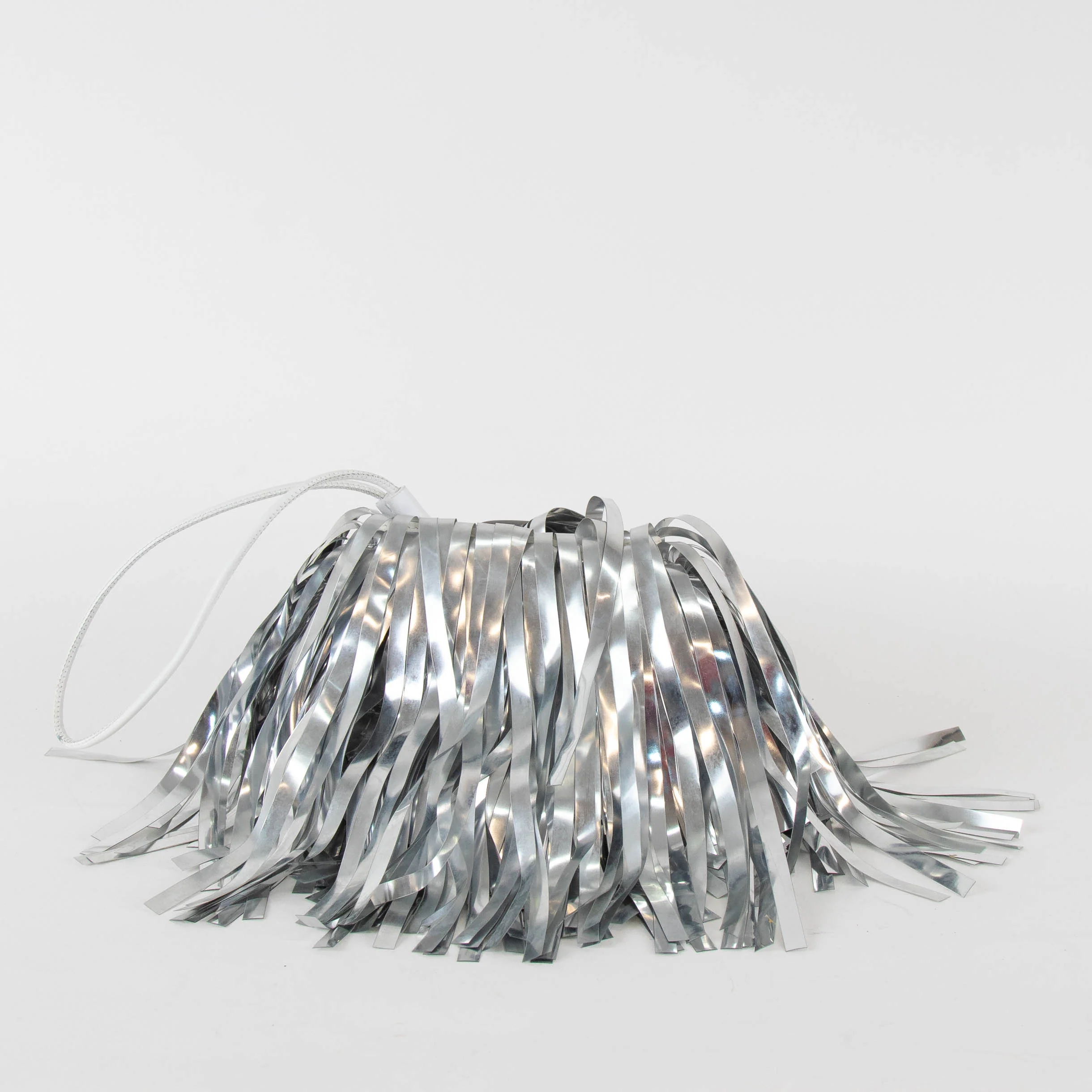 Off White Silver PVC Draw String Fringe Bag - Image 2