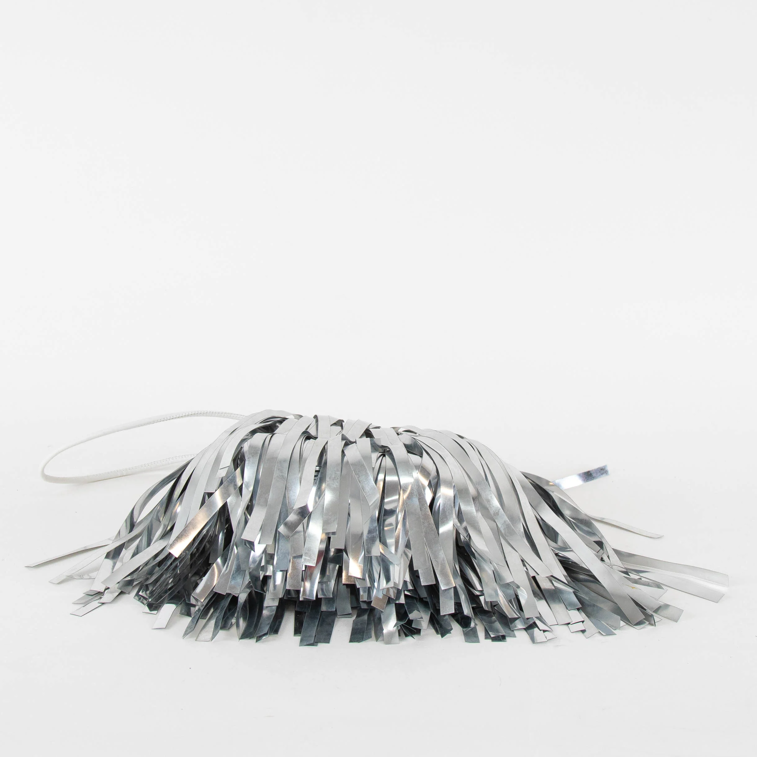 Off White Silver PVC Draw String Fringe Bag - Image 3