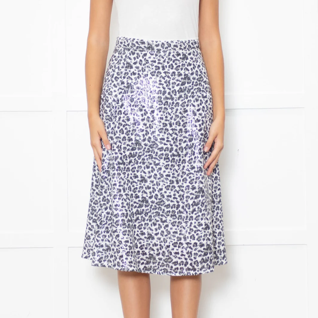 Olivia Rubin Black and White Sequin Leopard Midi Skirt - Image 2