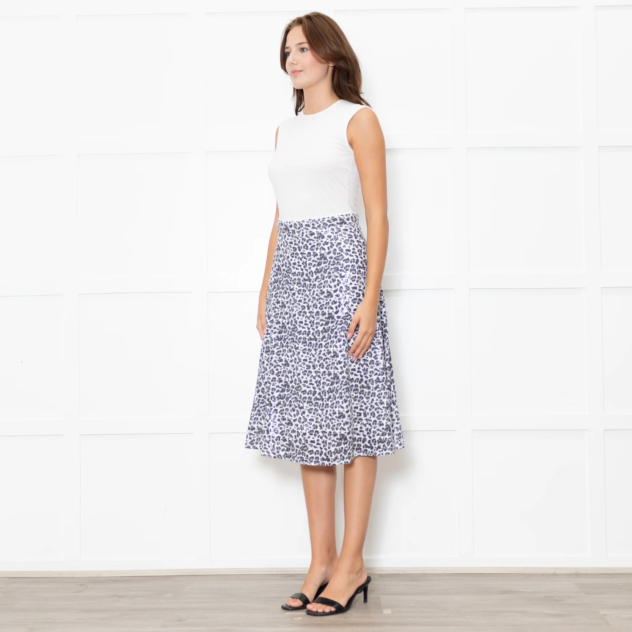 Olivia Rubin Black and White Sequin Leopard Midi Skirt - Image 3