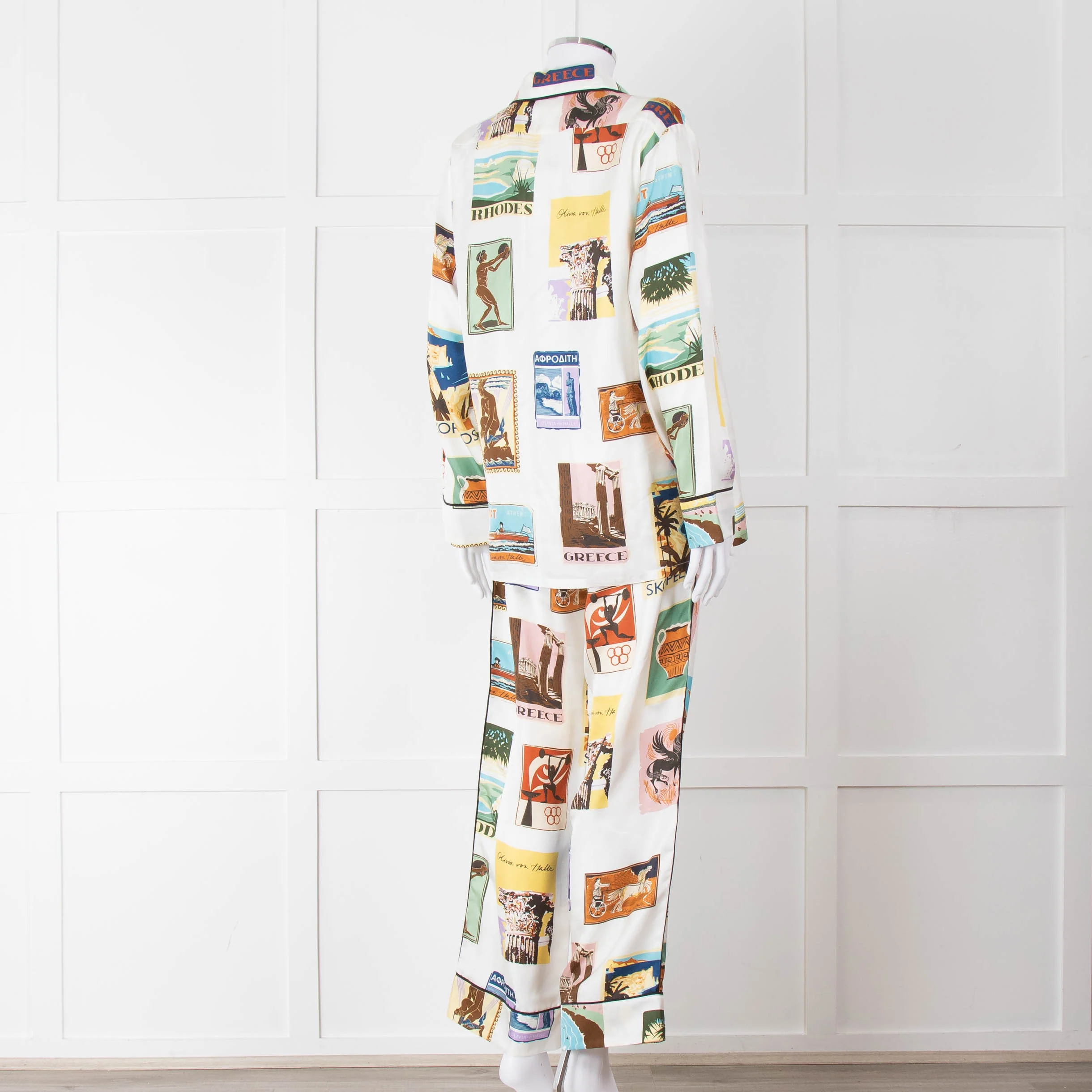 Olivia Von Halle Cream City Stamp Print Silk Pyjama Set - Image 4