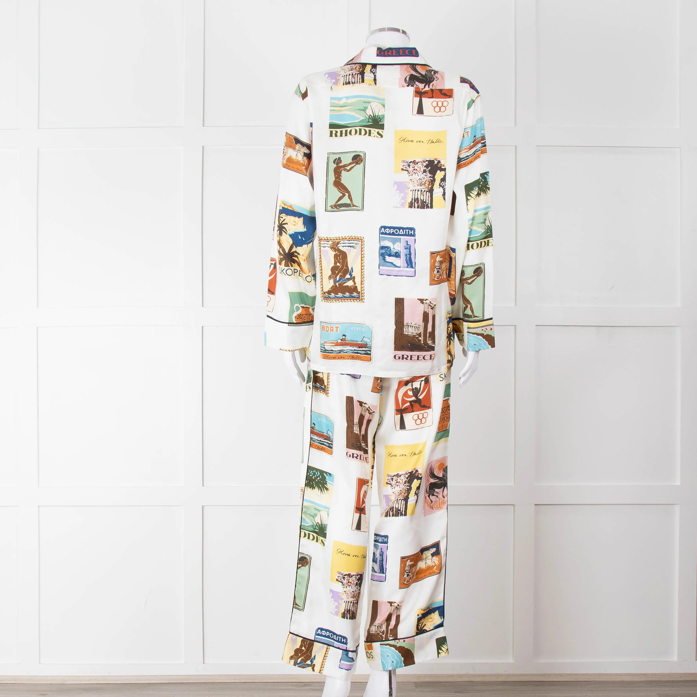 Olivia Von Halle Cream City Stamp Print Silk Pyjama Set - Image 5