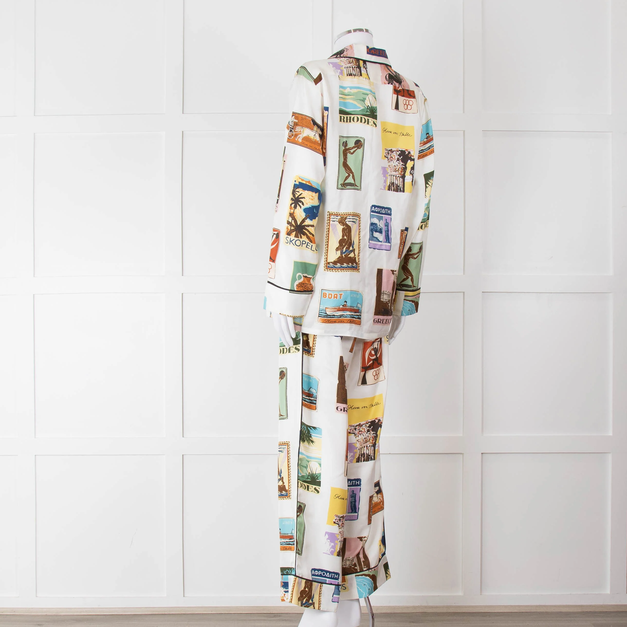 Olivia Von Halle Cream City Stamp Print Silk Pyjama Set - Image 6