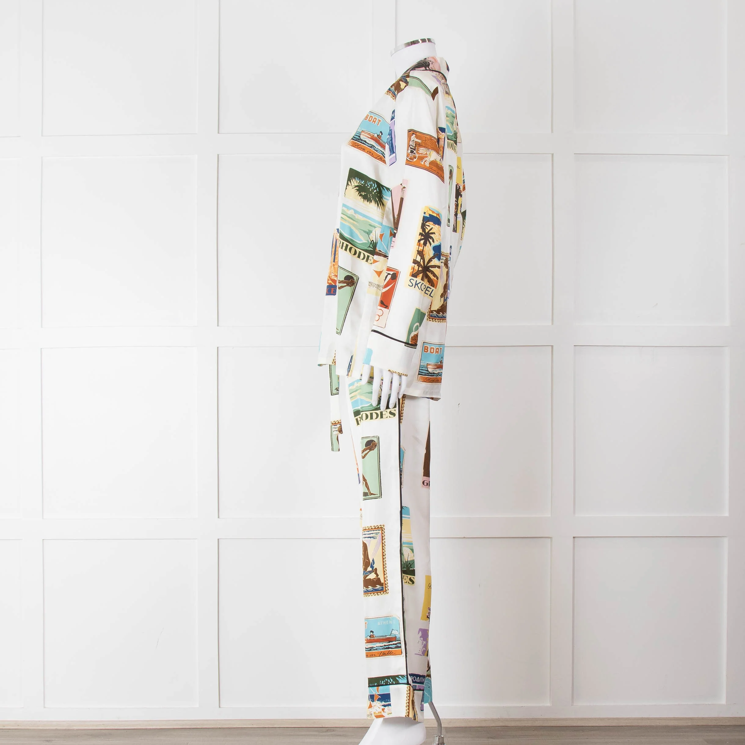 Olivia Von Halle Cream City Stamp Print Silk Pyjama Set - Image 7