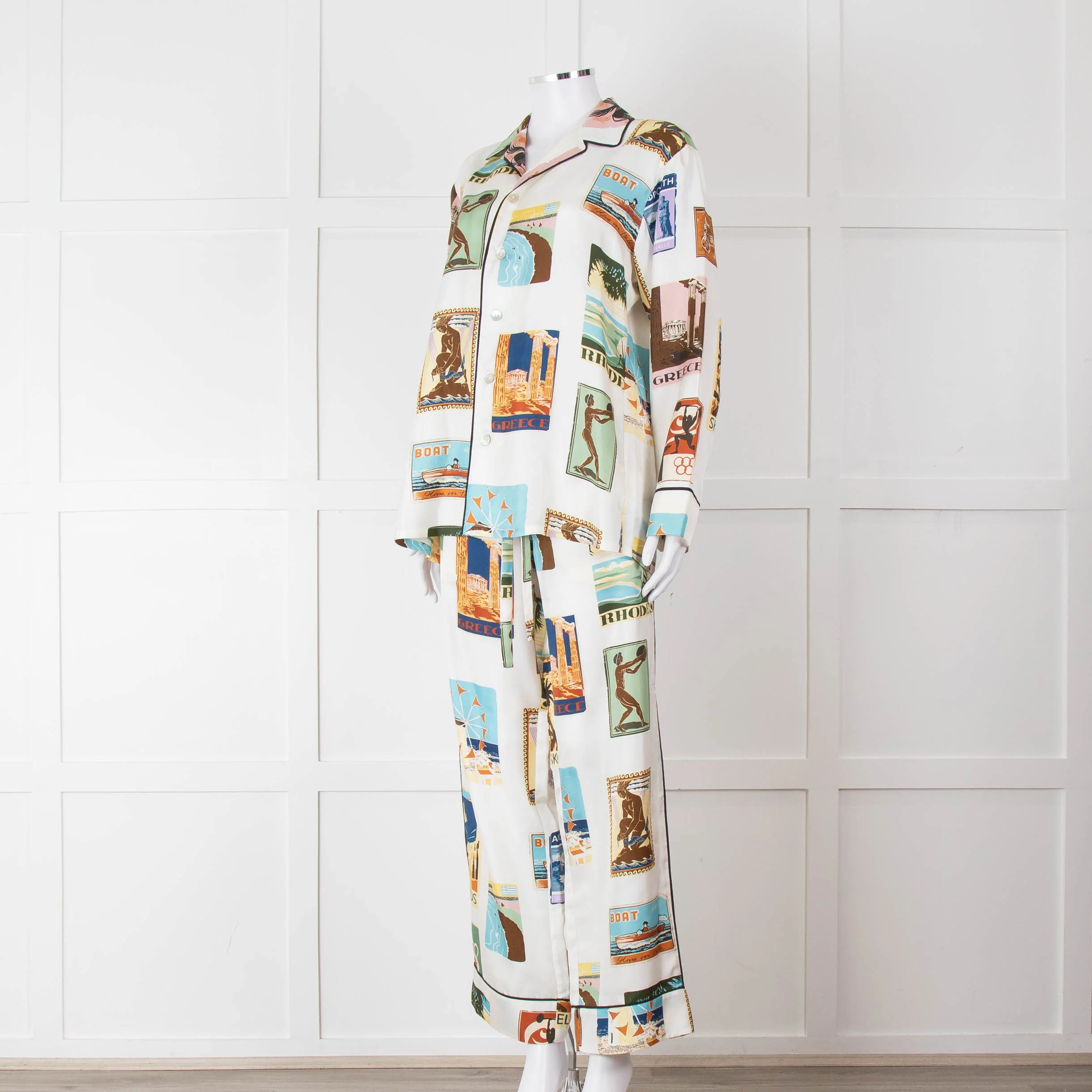 Olivia Von Halle Cream City Stamp Print Silk Pyjama Set - Image 8