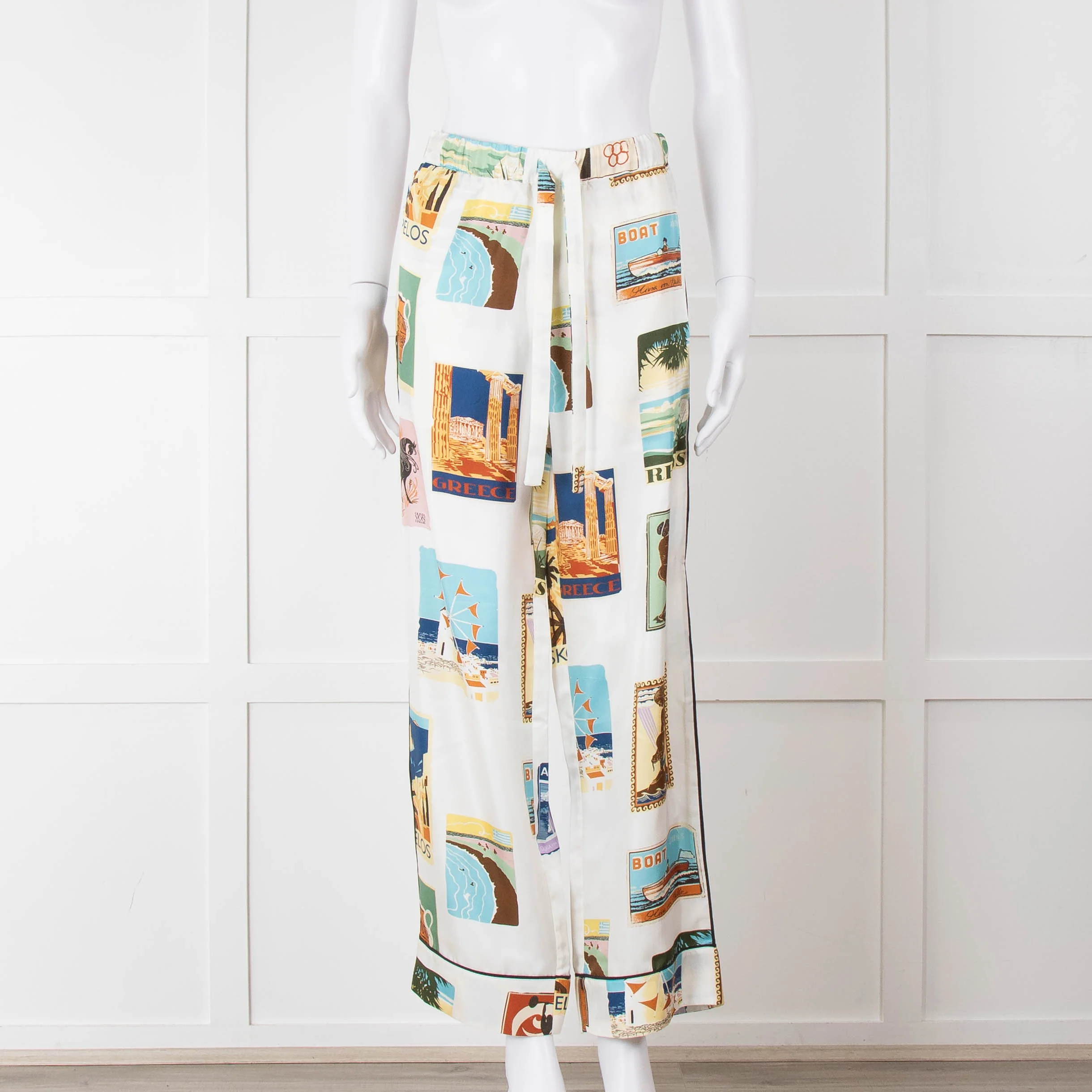 Olivia Von Halle Cream City Stamp Print Silk Pyjama Set - Image 9