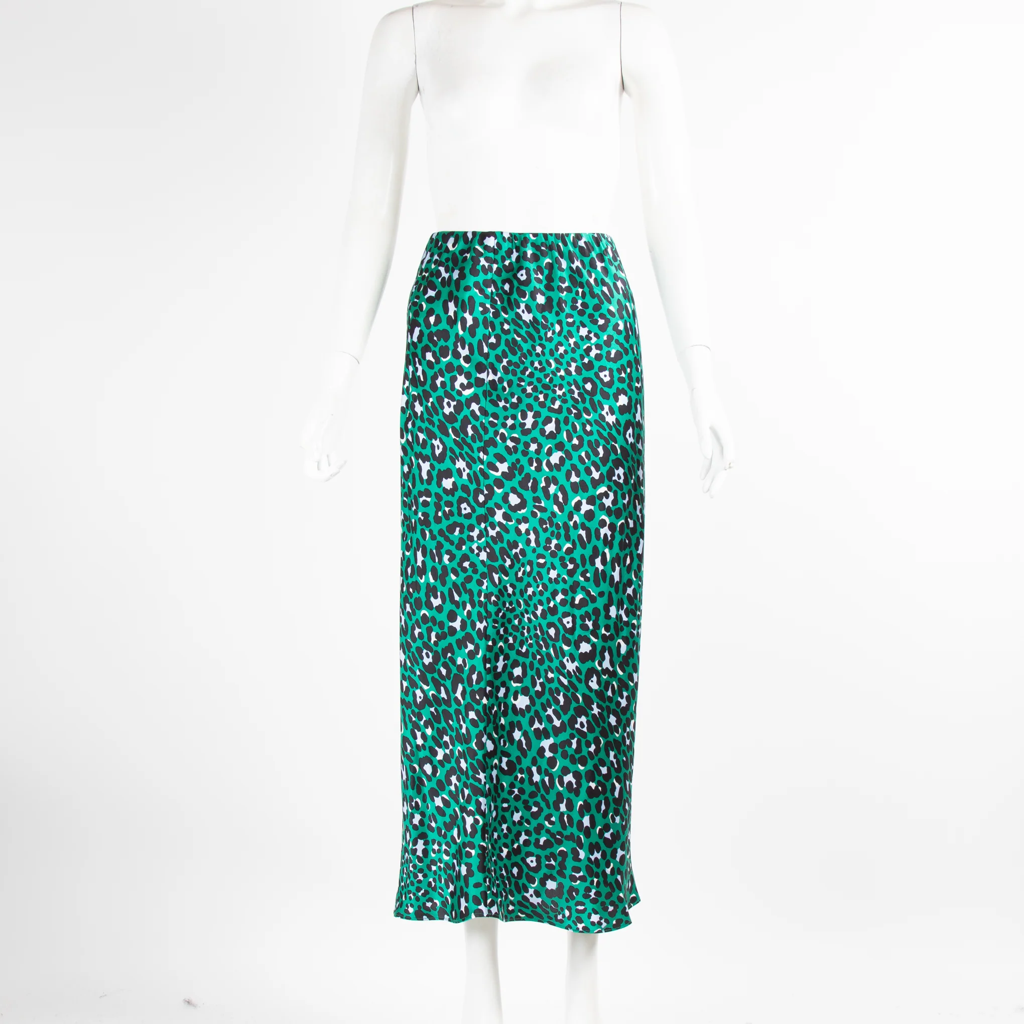 Olivia Von Hale Green Animal Print Silk Satin Skirt