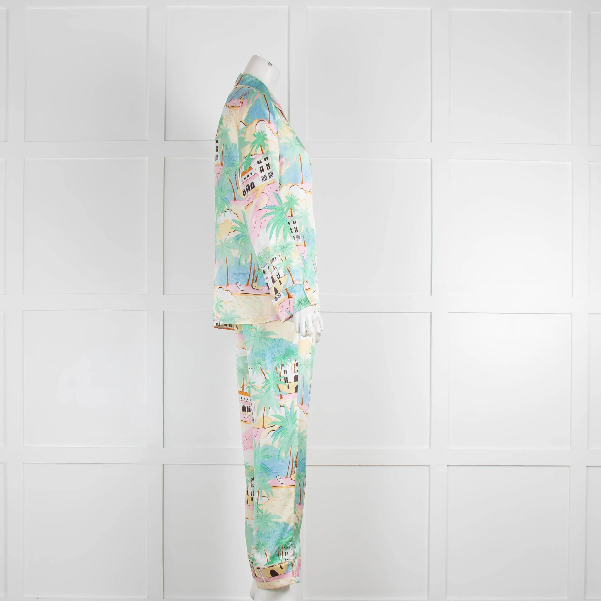 Olivia Von Halle Cream Green Resort Print Pyjama Set - Image 2