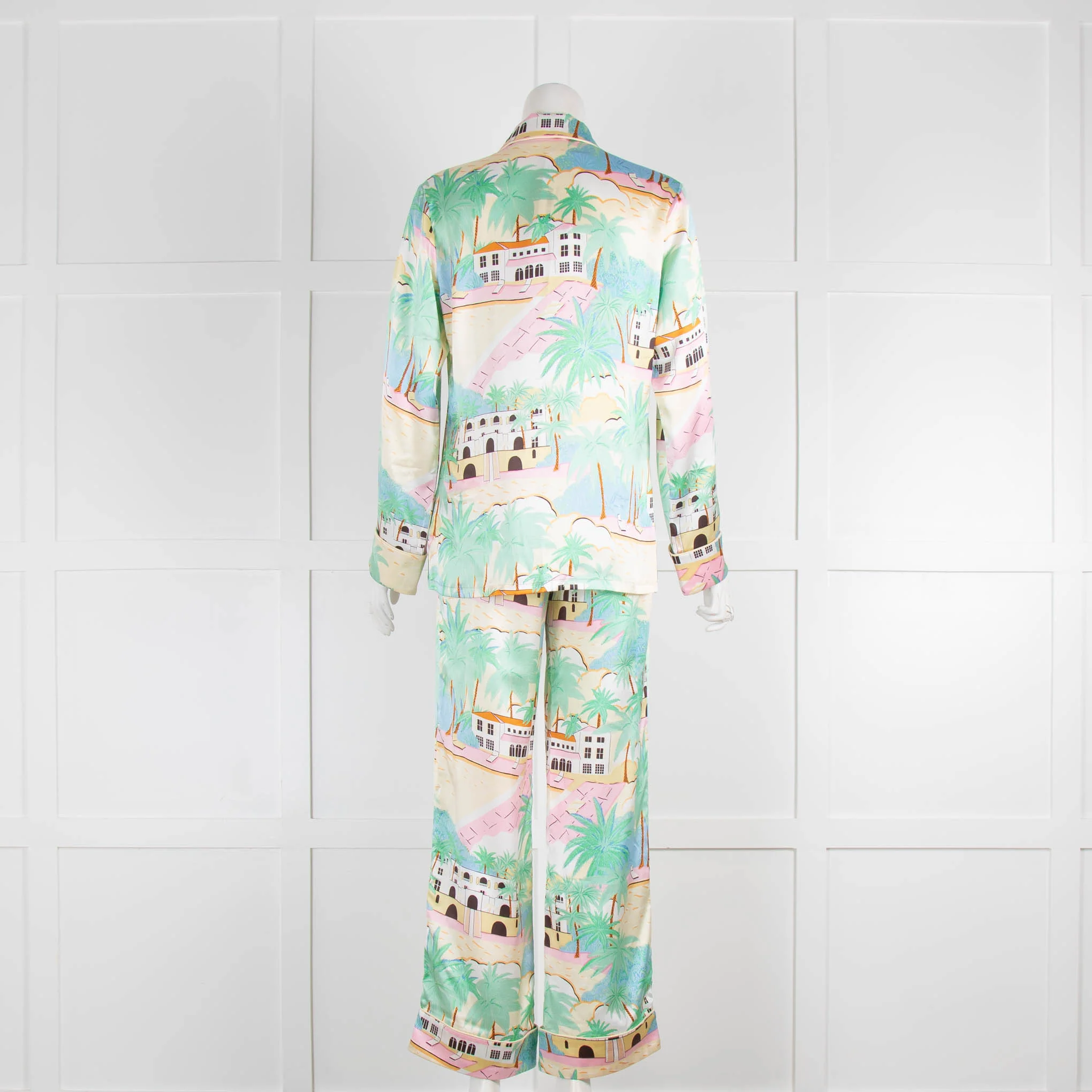 Olivia Von Halle Cream Green Resort Print Pyjama Set - Image 3