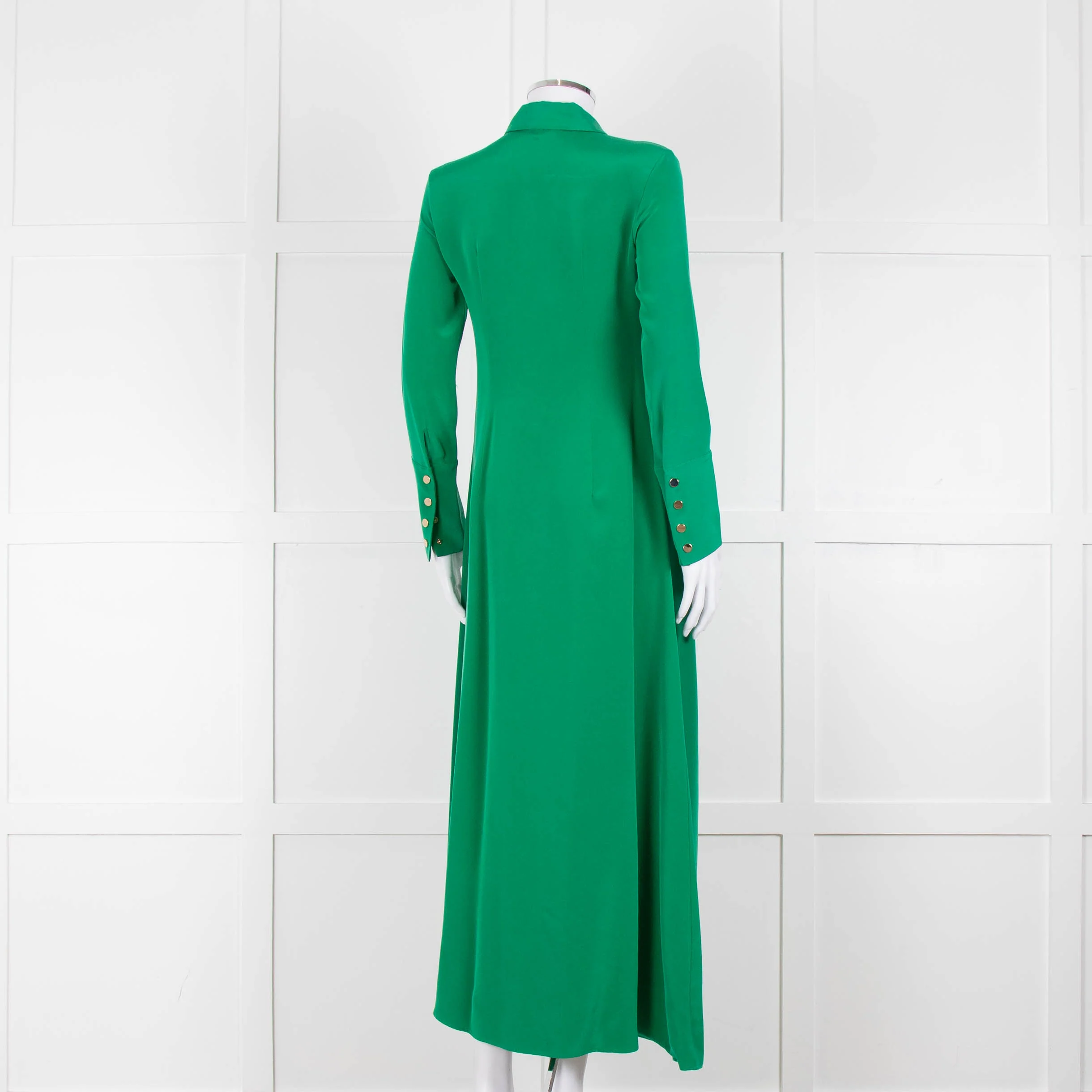 Olivia von Halle Green Silk Maxi Shirt Dress with Gold Buttons - Image 4