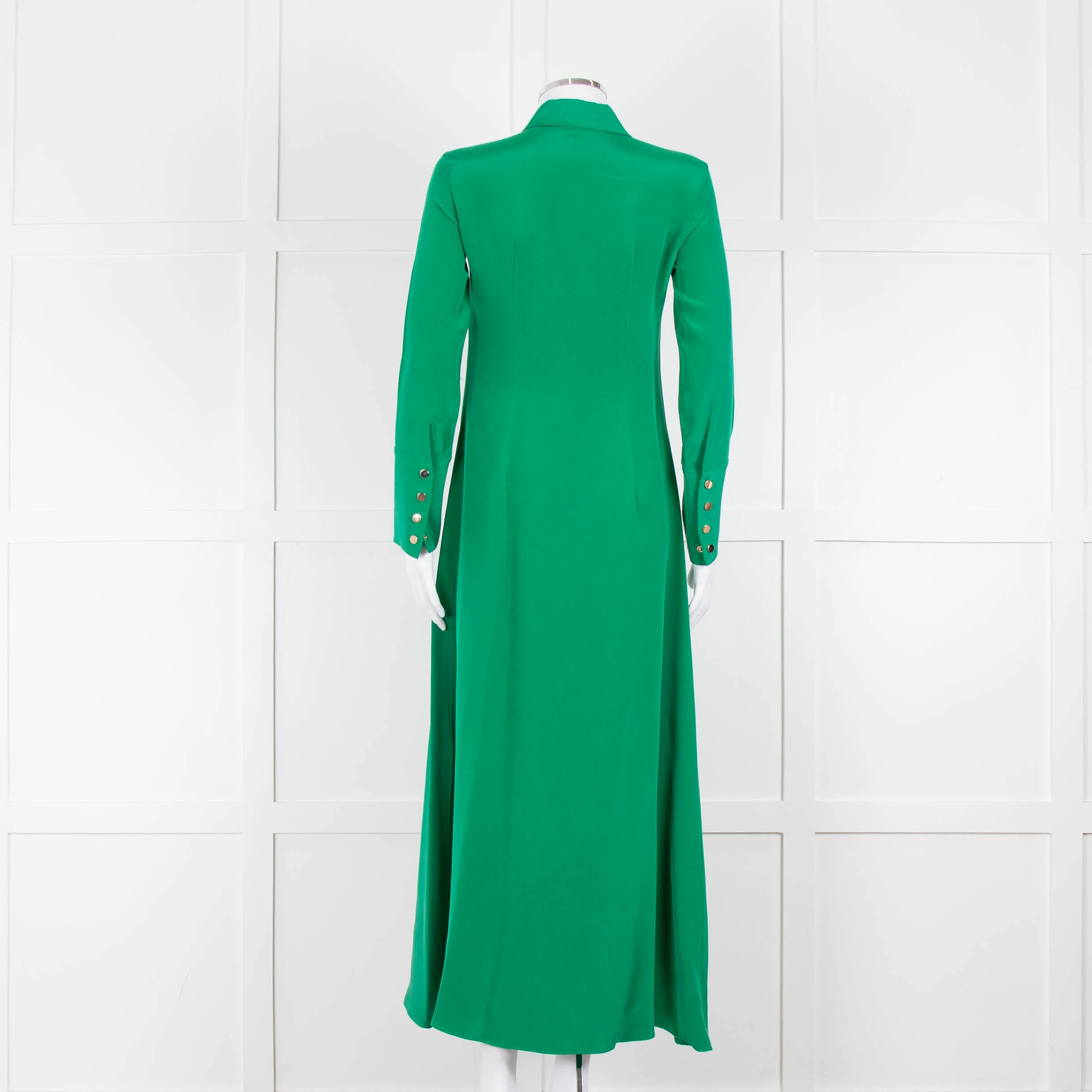 Olivia von Halle Green Silk Maxi Shirt Dress with Gold Buttons - Image 5