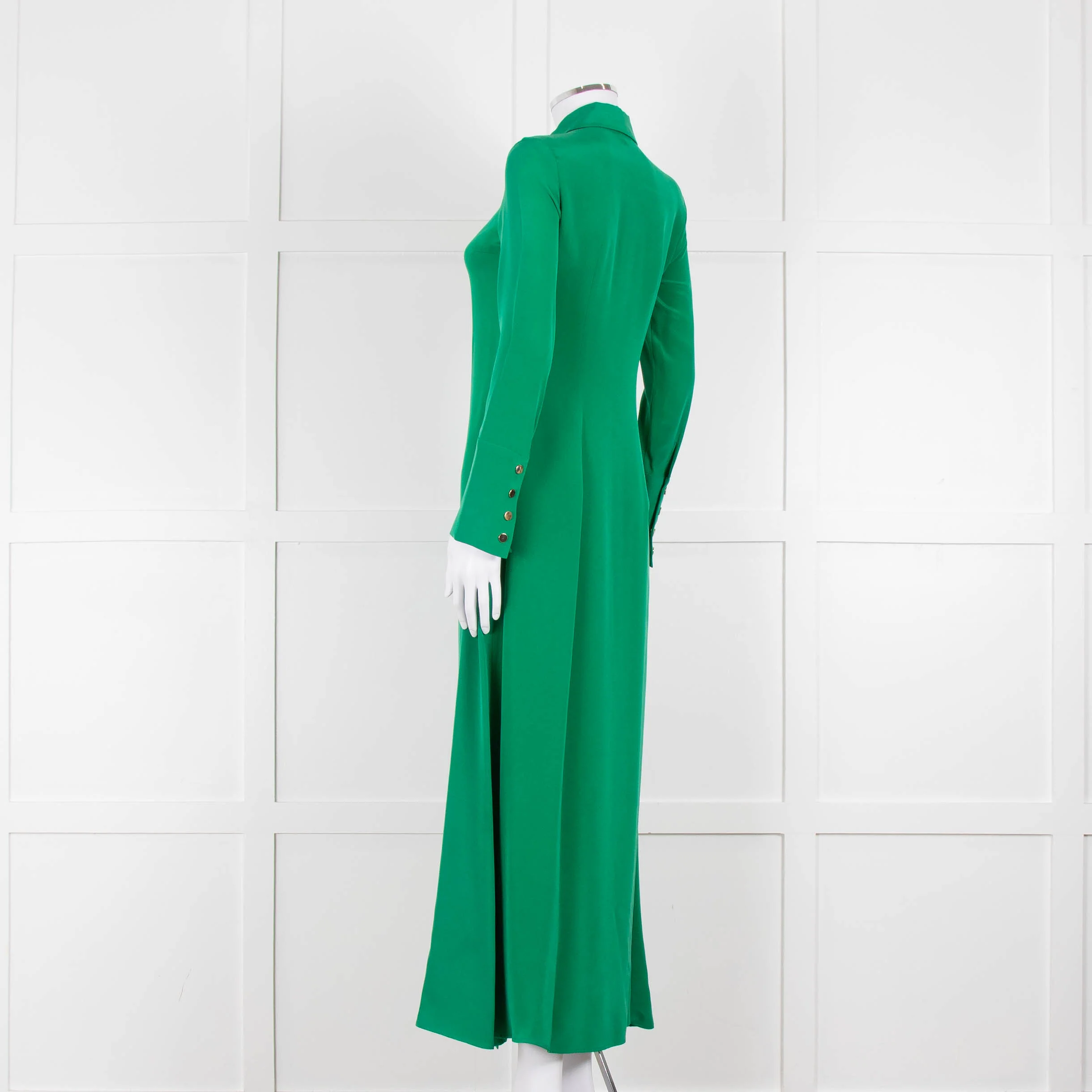 Olivia von Halle Green Silk Maxi Shirt Dress with Gold Buttons - Image 6