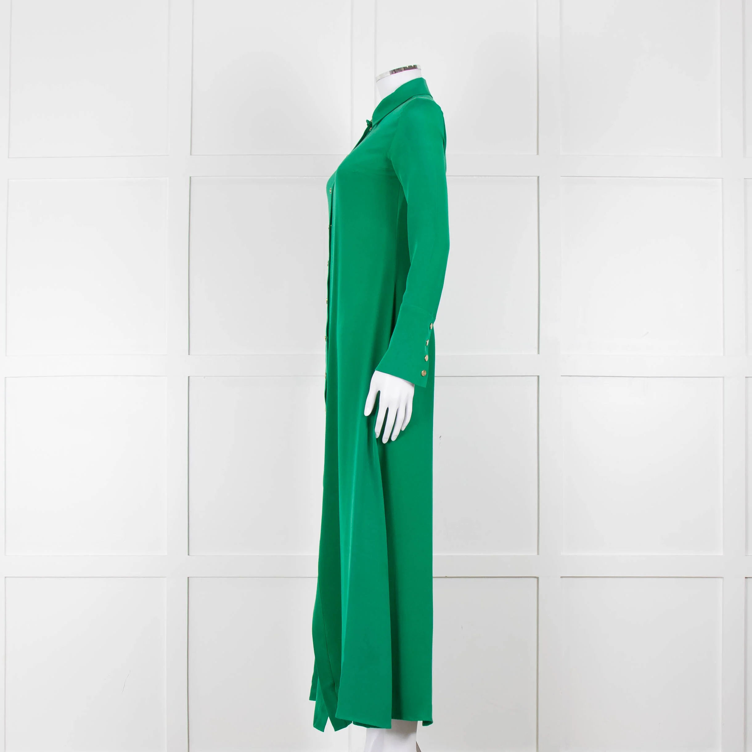 Olivia von Halle Green Silk Maxi Shirt Dress with Gold Buttons - Image 7