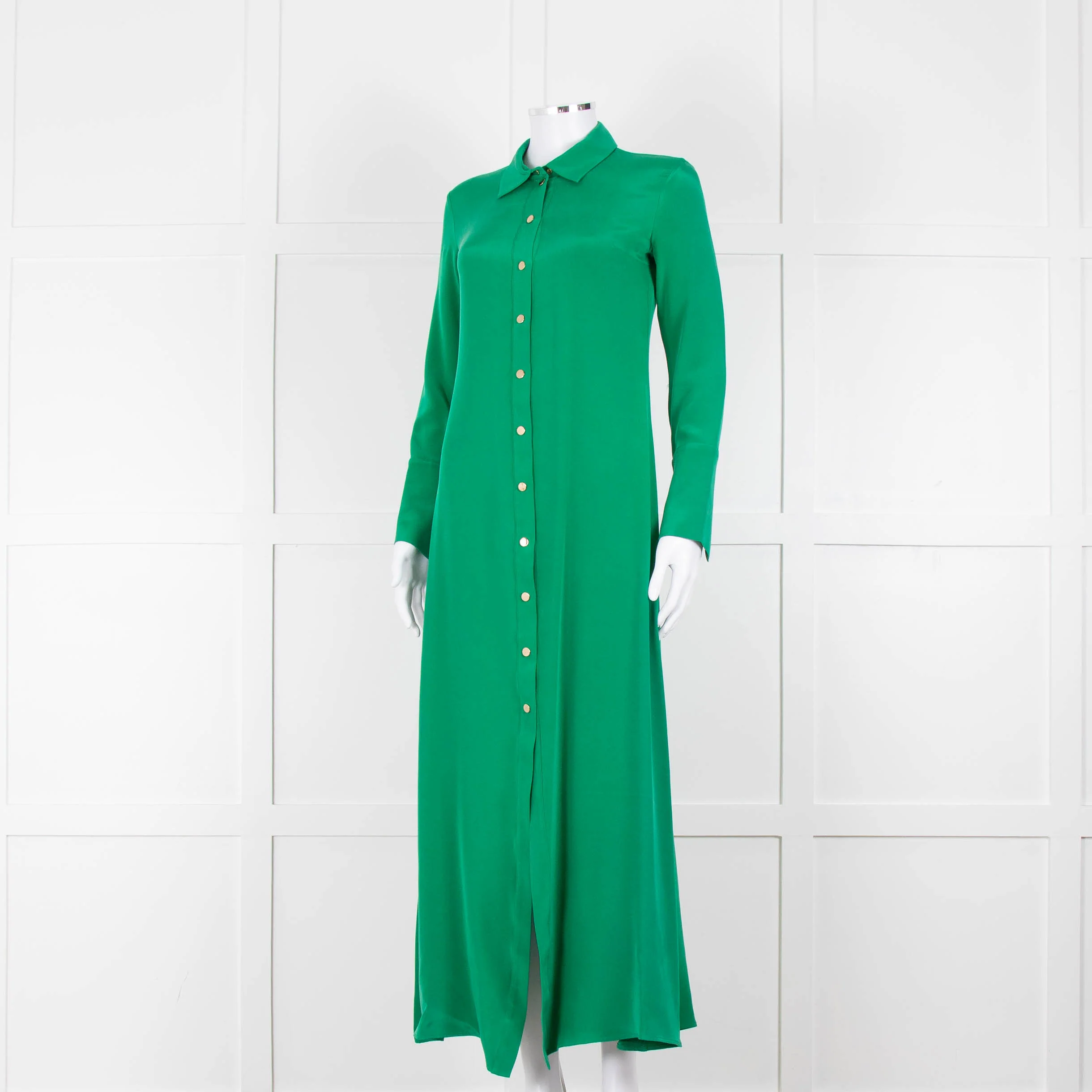 Olivia von Halle Green Silk Maxi Shirt Dress with Gold Buttons - Image 8