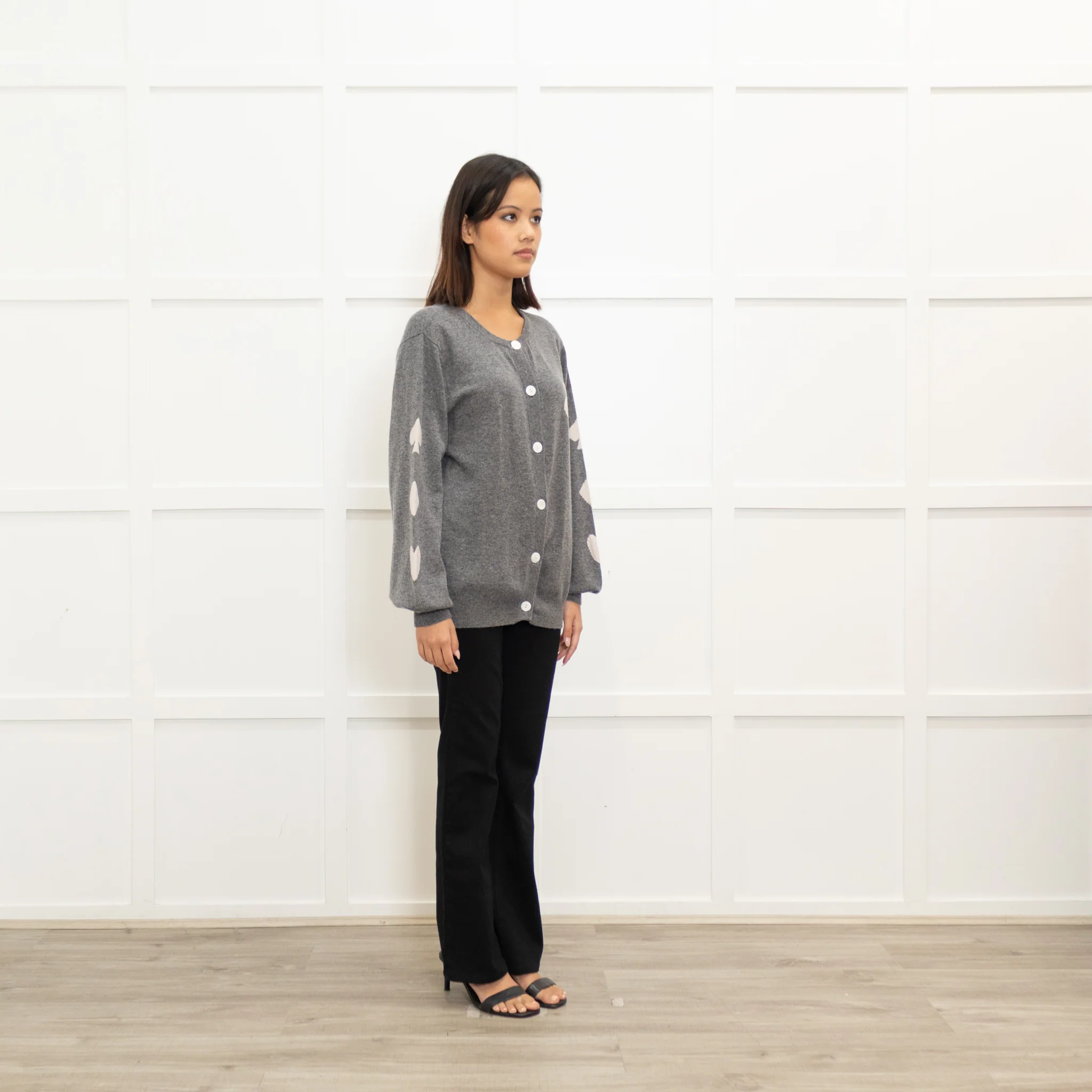 Orwell and Austen Grey Wool Mix Motif Cardigan - Image 3