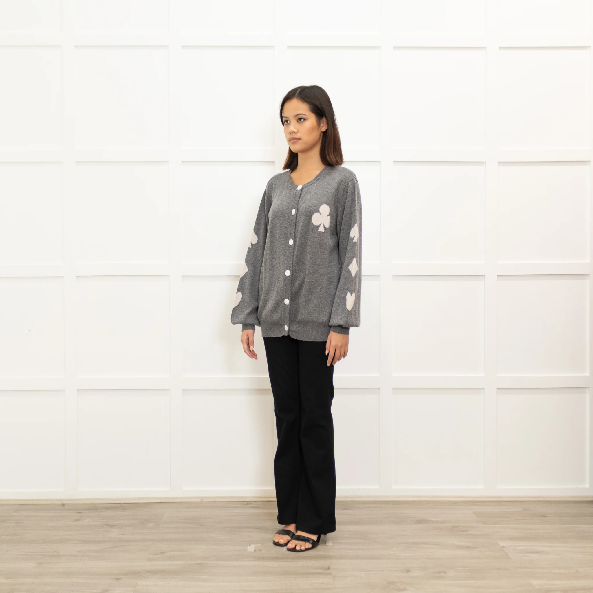 Orwell and Austen Grey Wool Mix Motif Cardigan - Image 7
