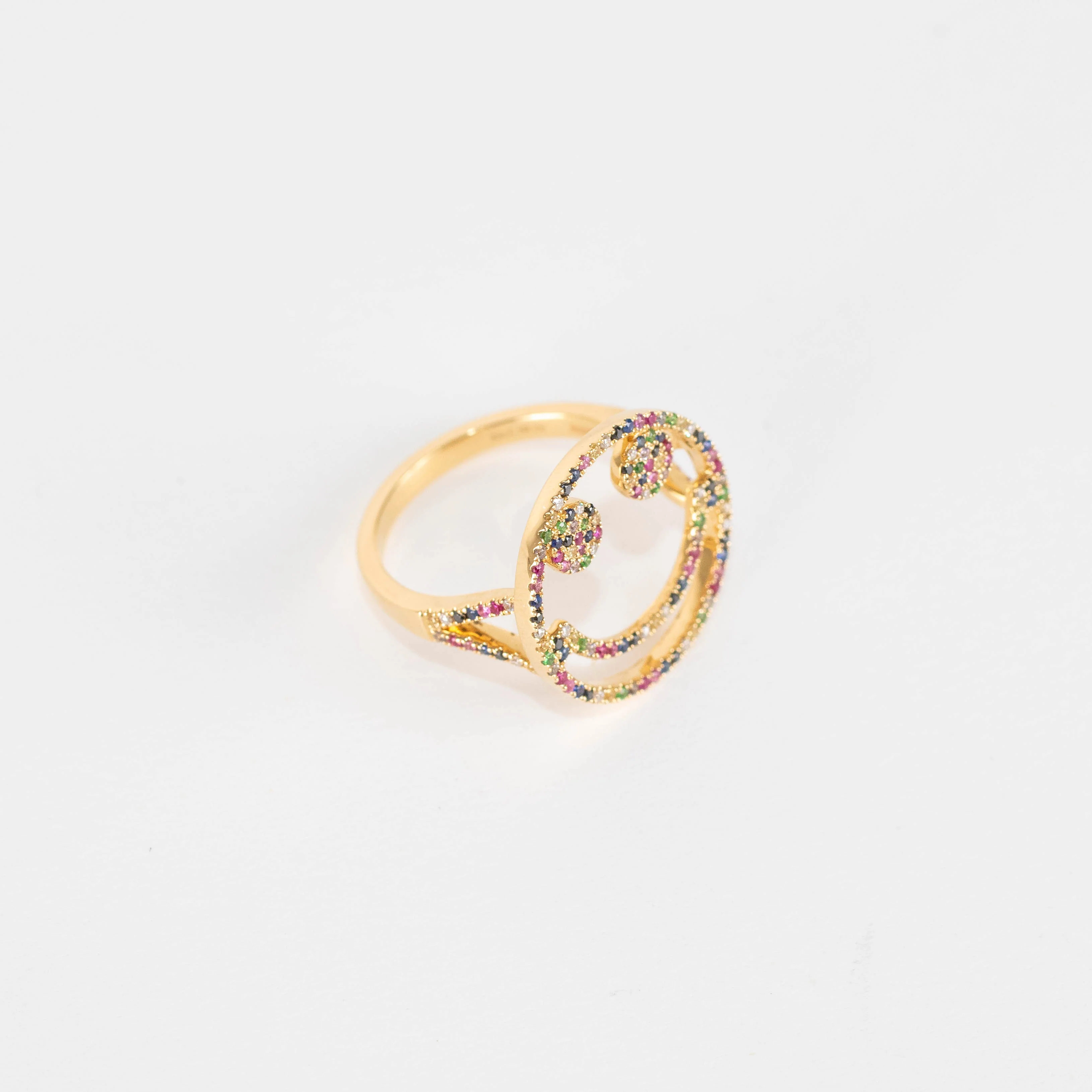 Rosa de la Cruz 18k Yellow Gold Smile Ring with Rainbow Stones - Image 2