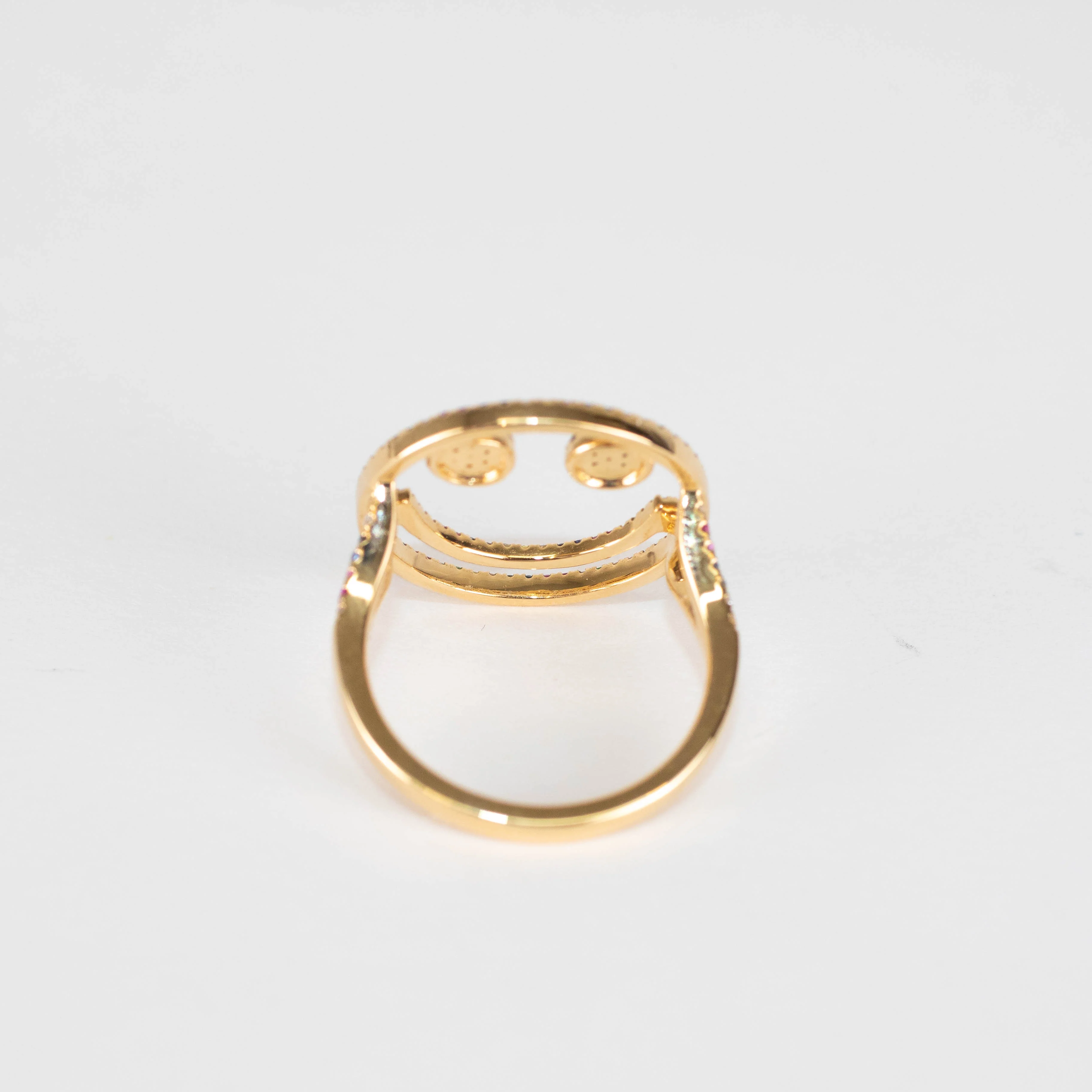 Rosa de la Cruz 18k Yellow Gold Smile Ring with Rainbow Stones - Image 4