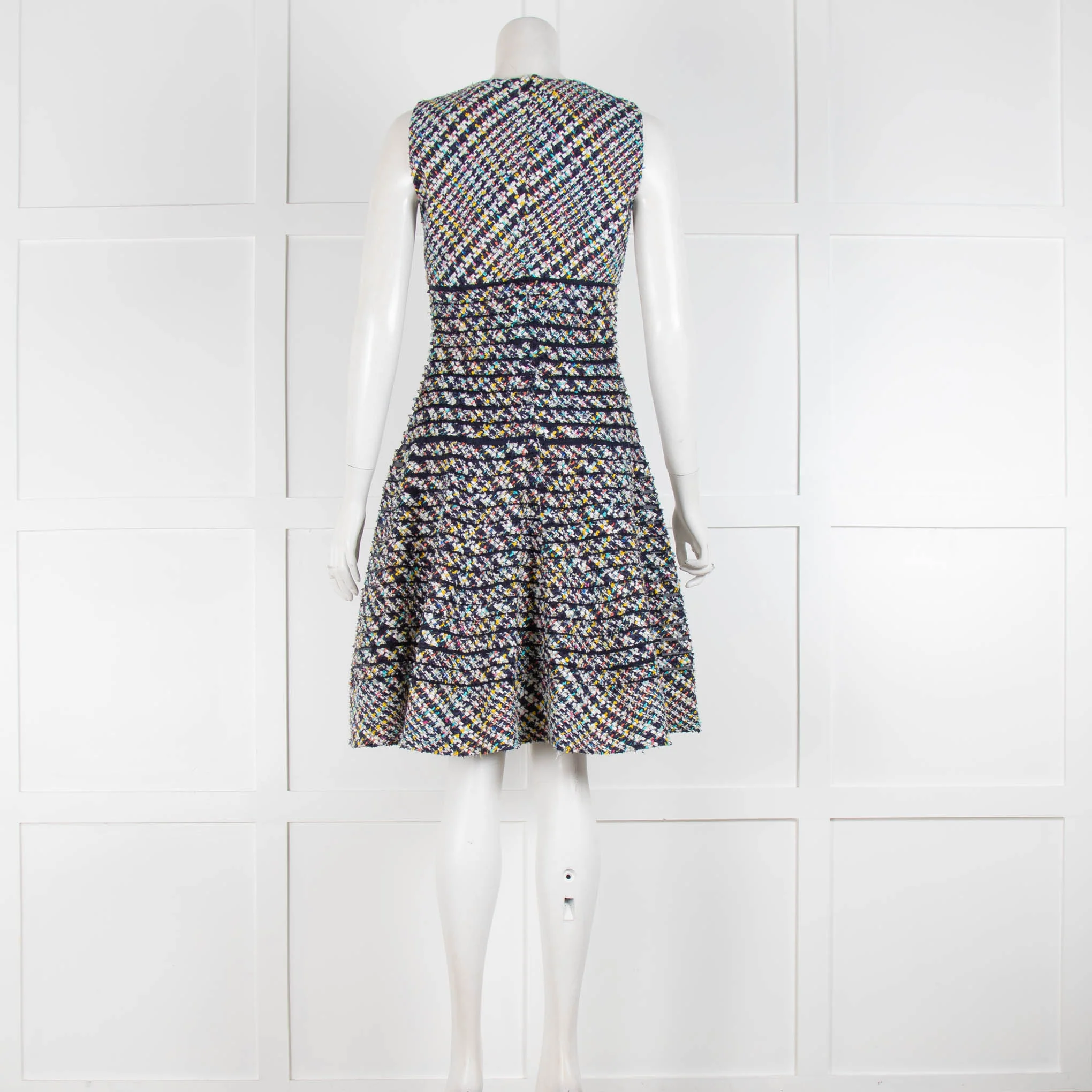 Oscar De La Renta Navy White Tweed Sleeveless Dress - Image 3