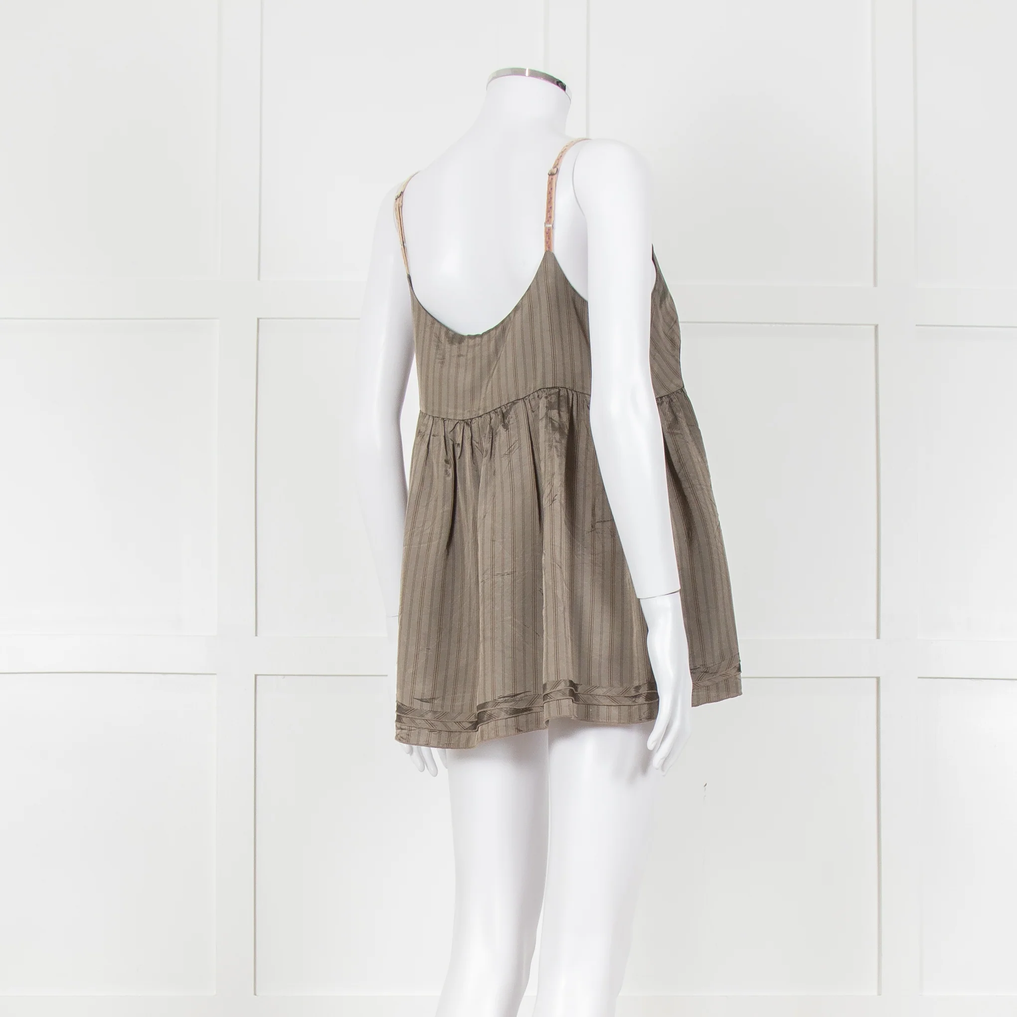Ottod'Ame Khaki Pinstripe Contrast Velvet Strap Top - Image 4