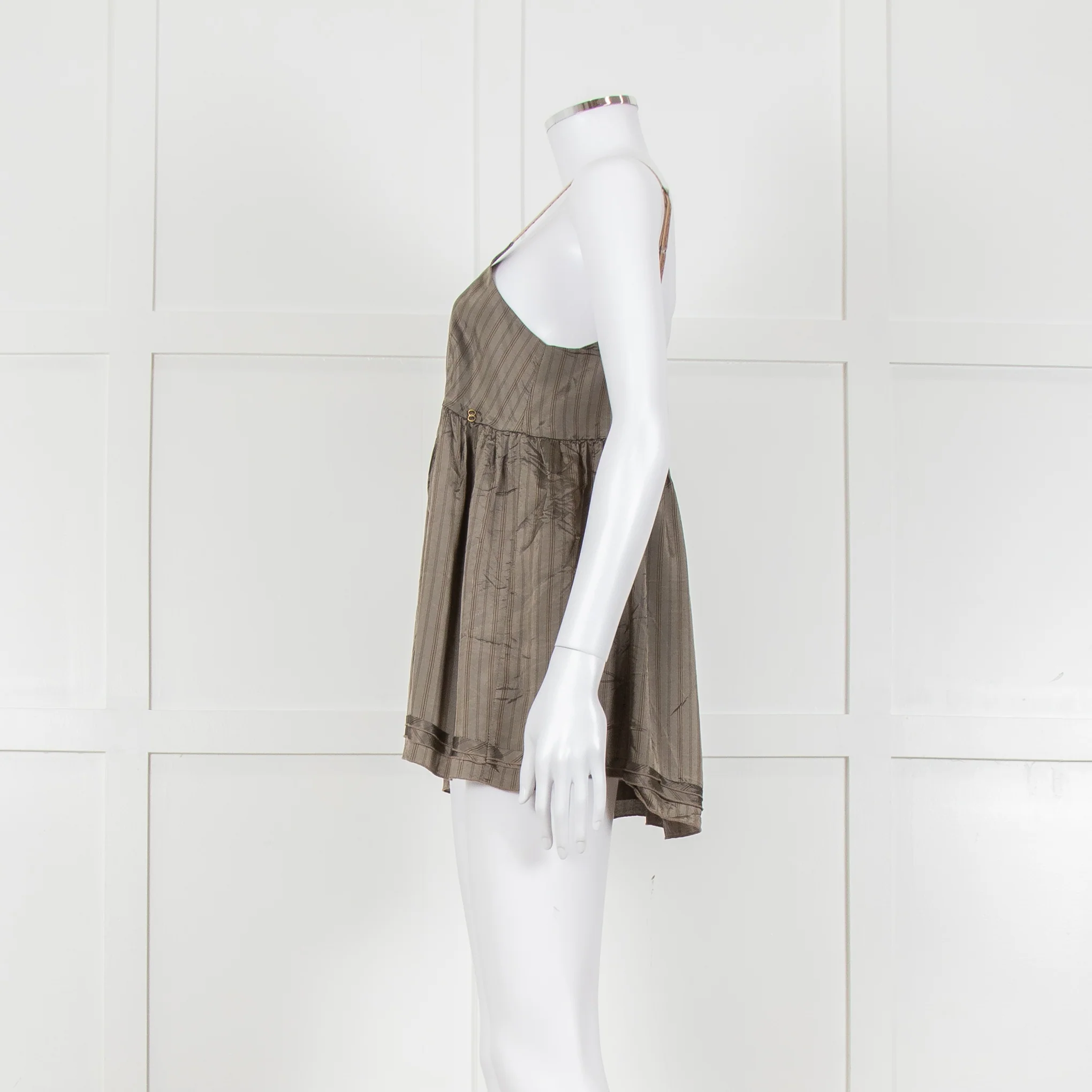 Ottod'Ame Khaki Pinstripe Contrast Velvet Strap Top - Image 7