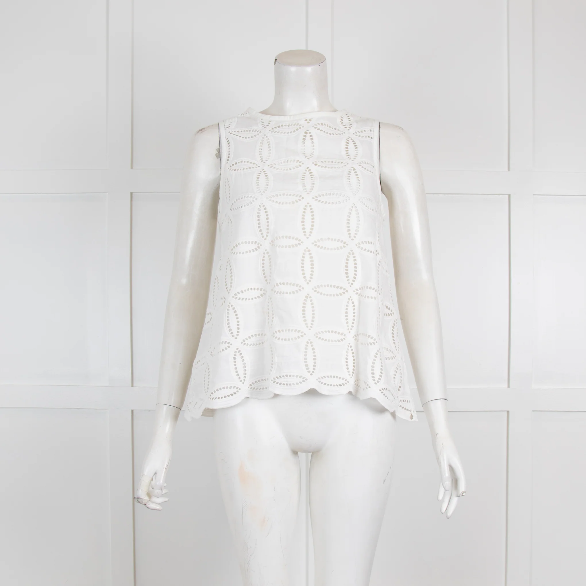 Otto'Dame White Cotton Broderie Anglaise Top