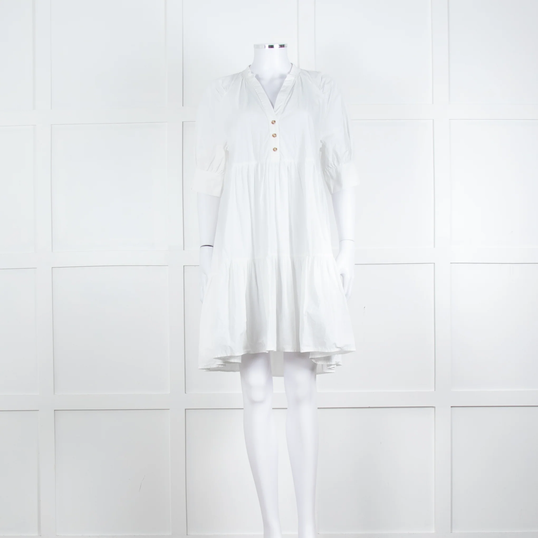 Ottod'Ame White Cotton Puff Sleeve Tiered Dress