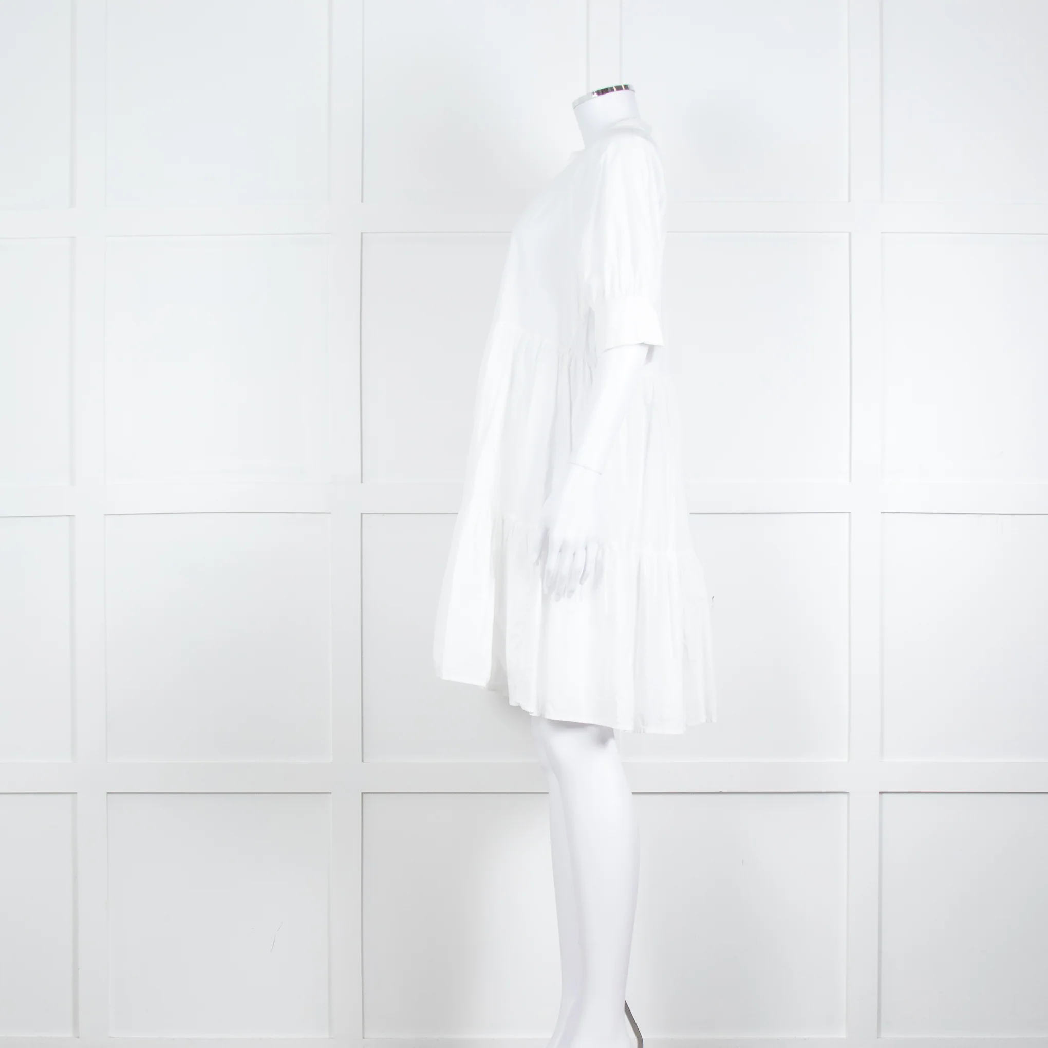 Ottod'Ame White Cotton Puff Sleeve Tiered Dress - Image 7