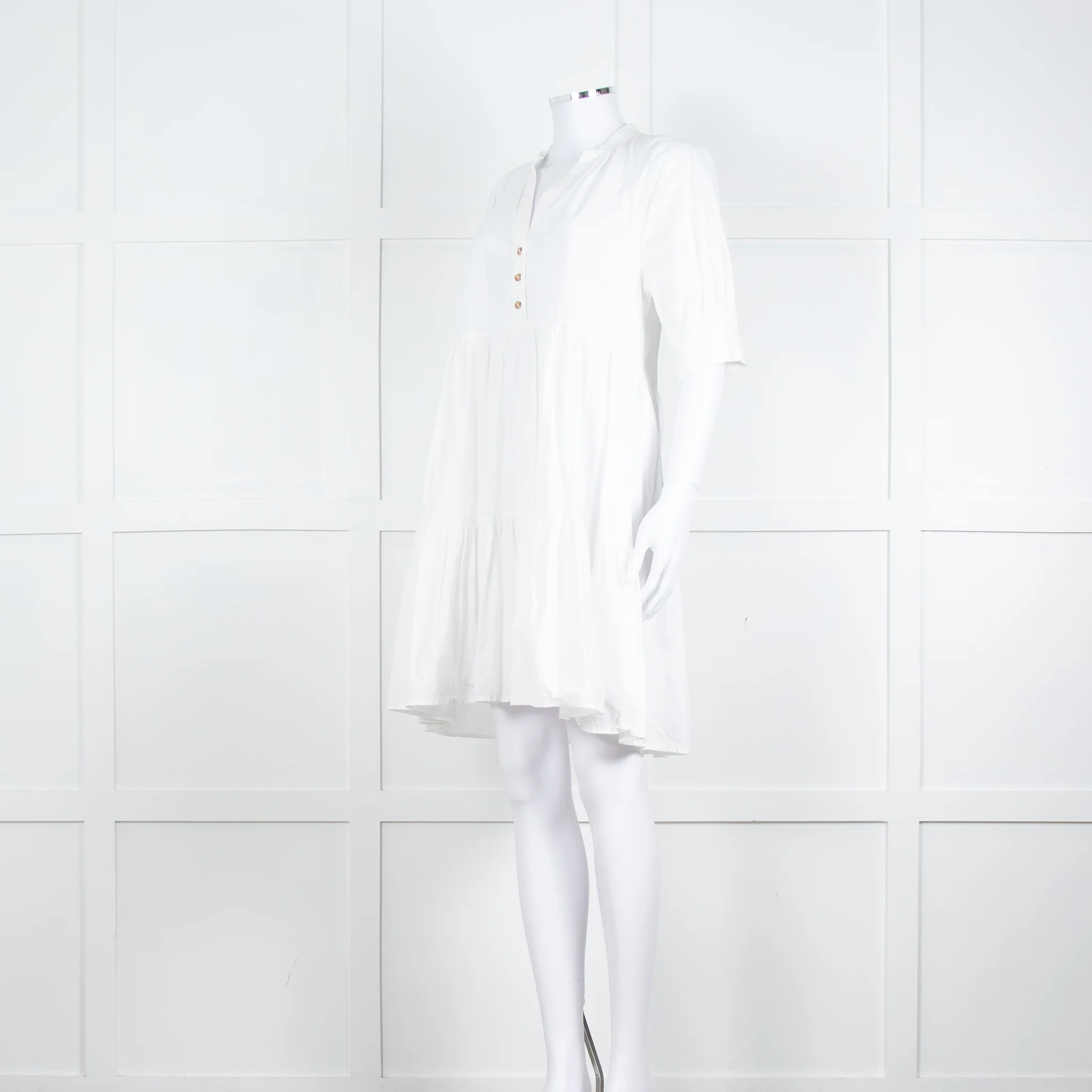 Ottod'Ame White Cotton Puff Sleeve Tiered Dress - Image 8