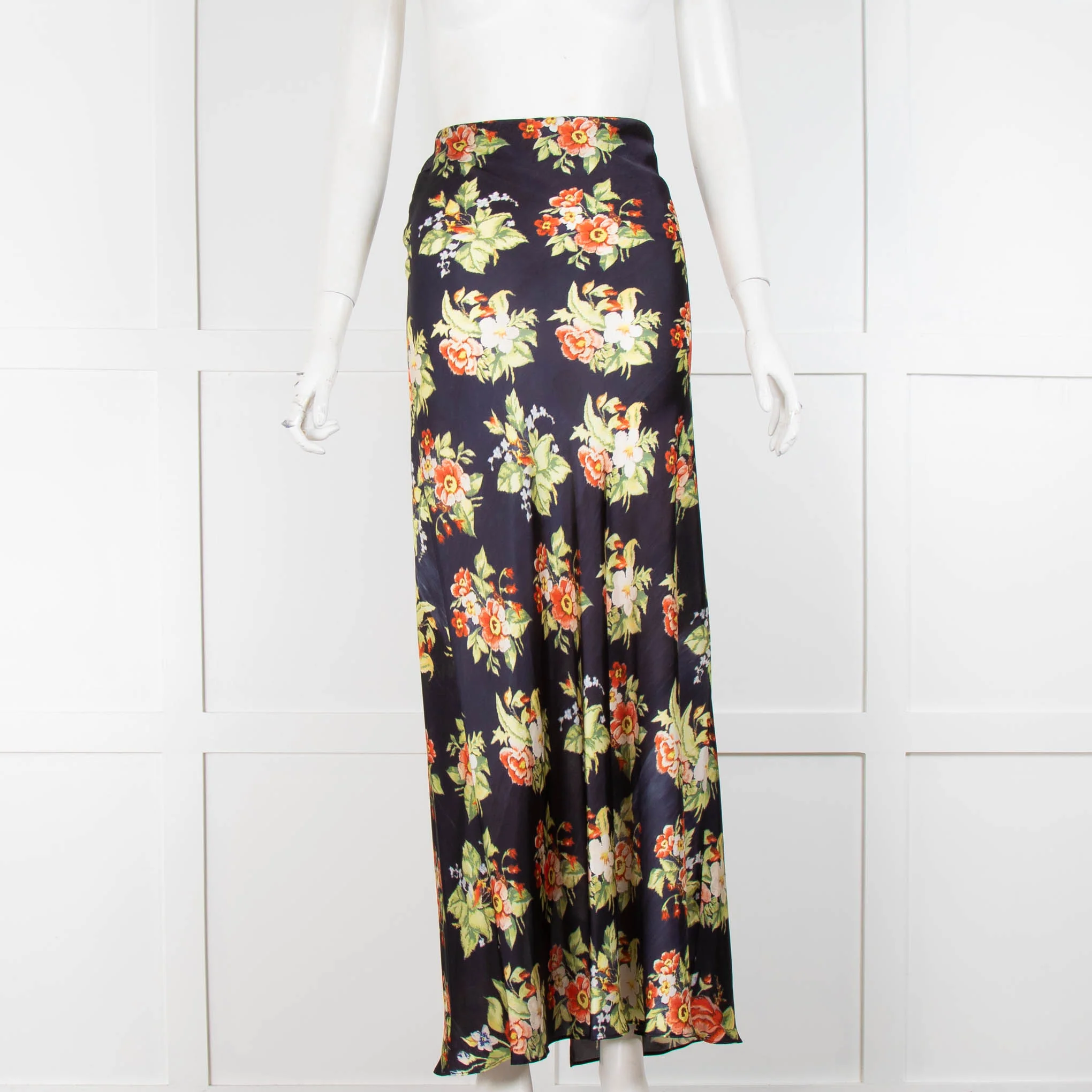 Paco Rabanne Navy Green Orange Floral Slip Skirt