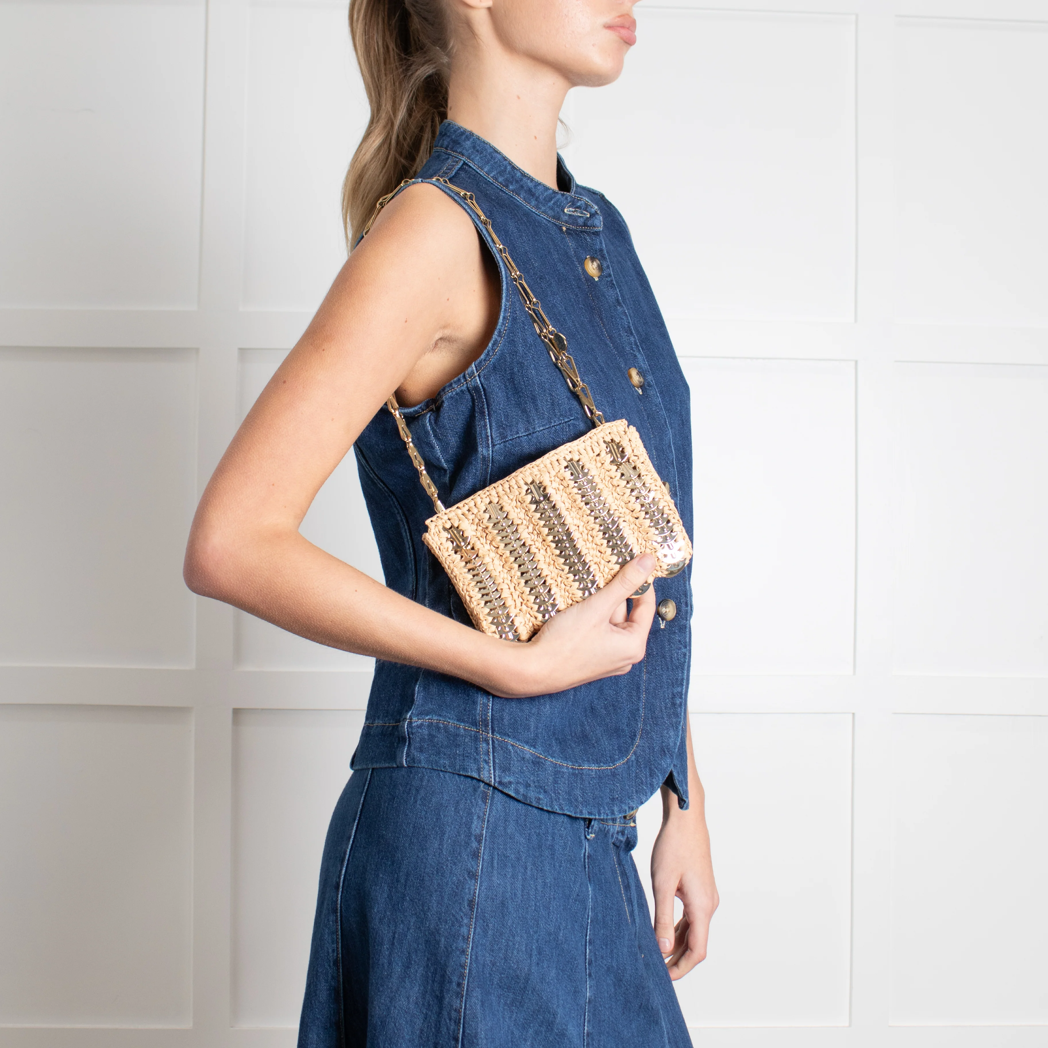 Paco Rabanne Woven Raffia Chainmail Small Crossbody - Image 2
