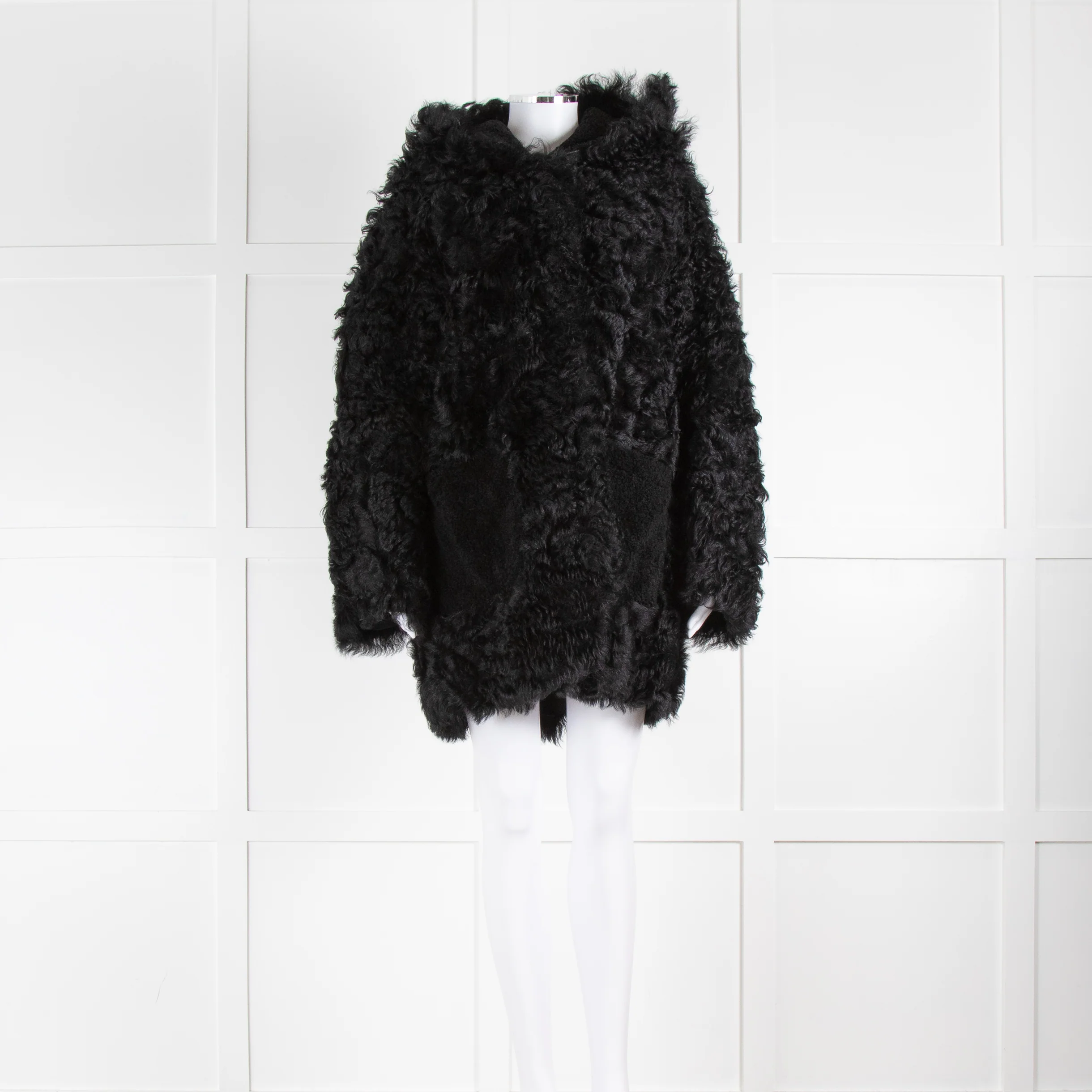 pa;ge Black Reversible Shearling Coat Removable Hood
